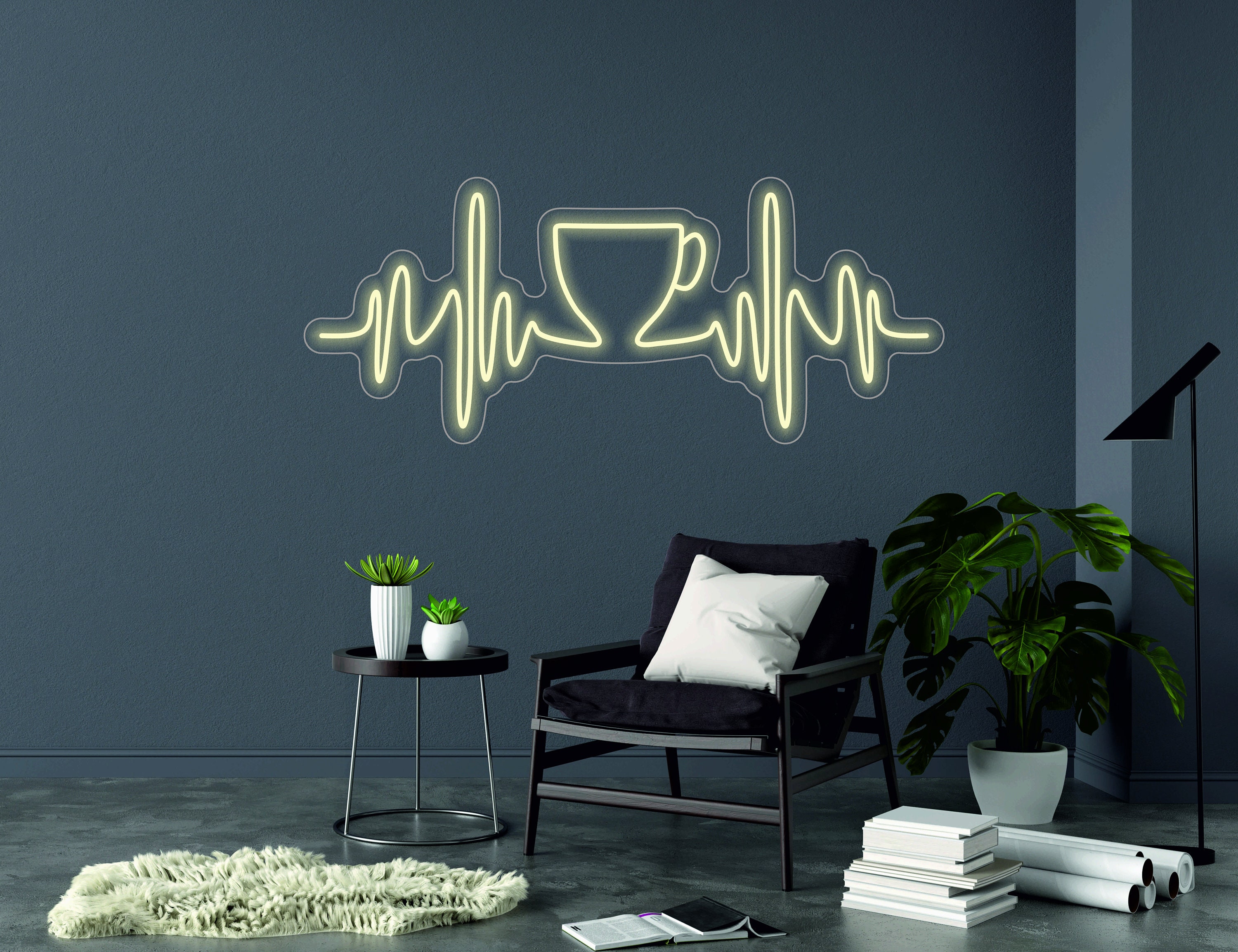 Pulse With Cup Sign, Heartbeat Coffee Sign - Led Light Neon Sign