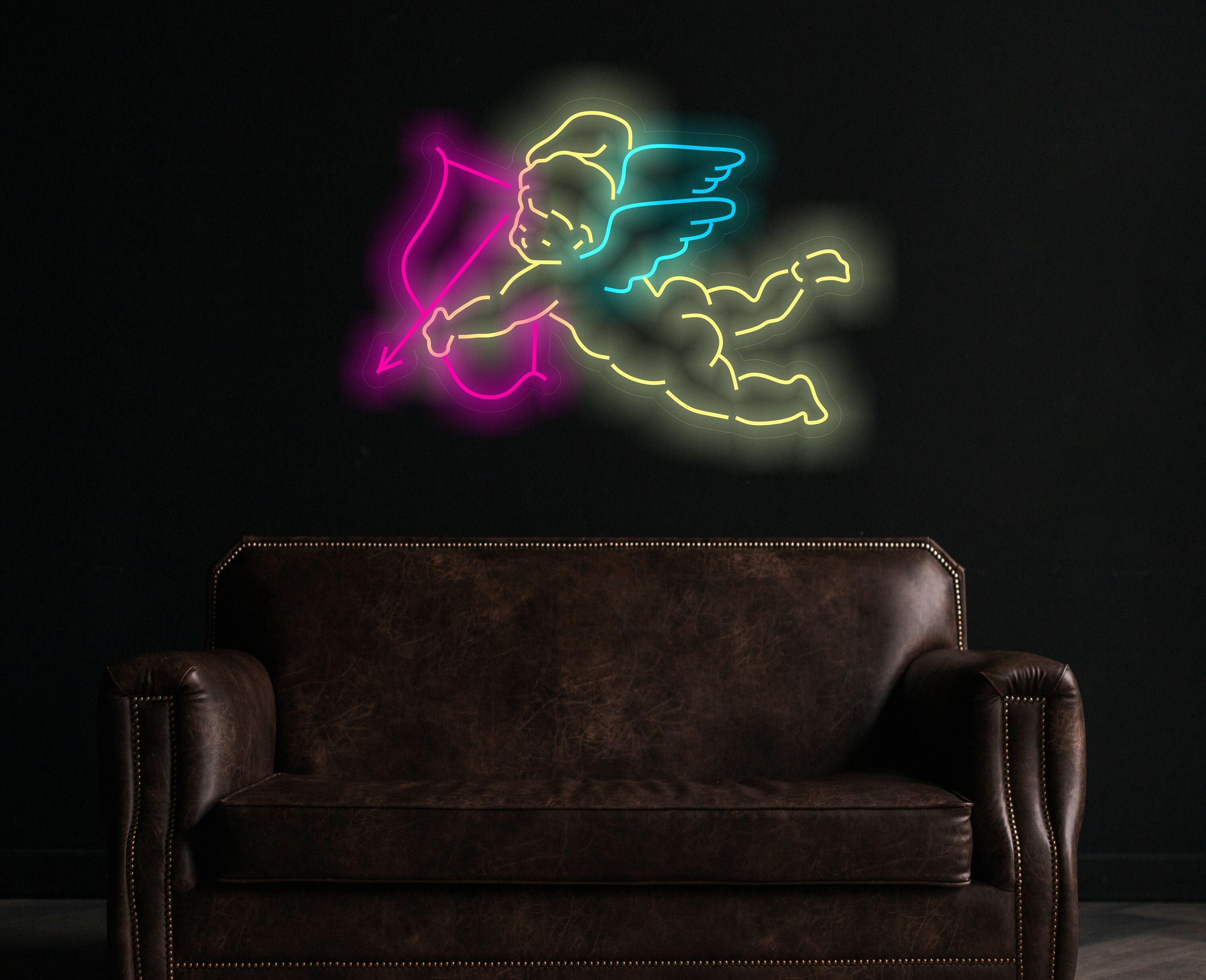 Cupid Neon Sign, Angel Of Love Neon Sign, Heavenly Creature Love Cupid Neon Sign, Cupid Angel Cupid Bow Valentine Hearts Neon Sign