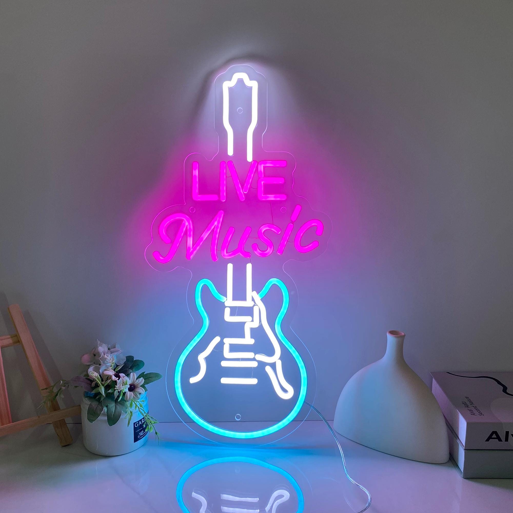 Live Music Neon Sign, Guitar Neon Sign Wall Art, Custom Neon Sign, Music Party Studio Decor, Music Lover Gift, Personalized Gift