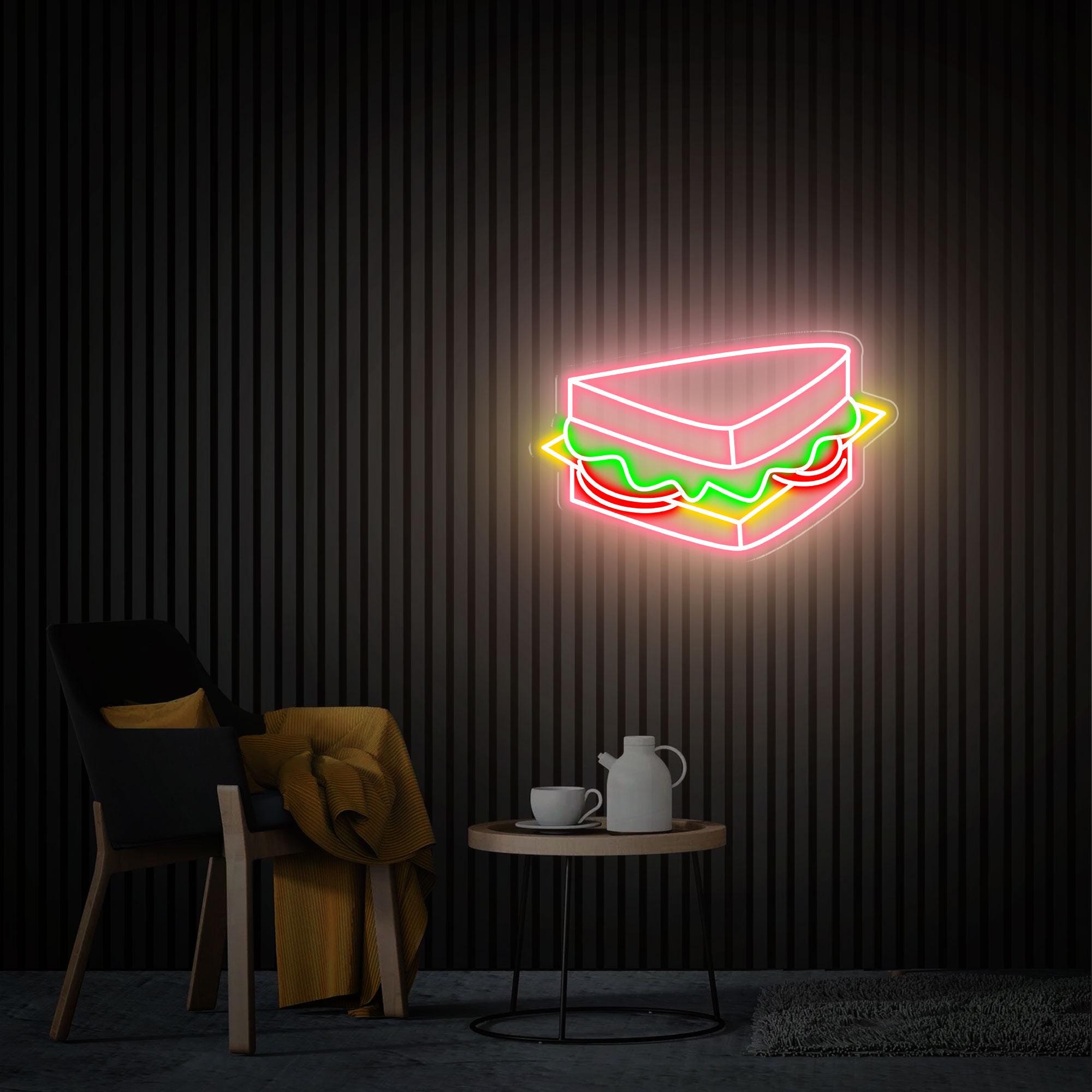 Sandwich Neon Sign, Hoagie Neon Sign, Fun Kitchen Wall Art for Restaurants, Fast Food Coffee Shop Decoration Led Light Home Decor