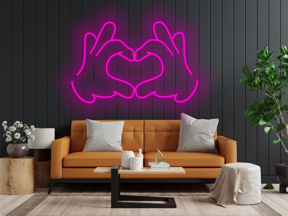 Arms Folded In A Heart-Shaped Neon Sign, Hands & Heart Led Neon Sign, Hands Showing Heart Gesture Neon Sign, Hands Making Heart Neon Sign