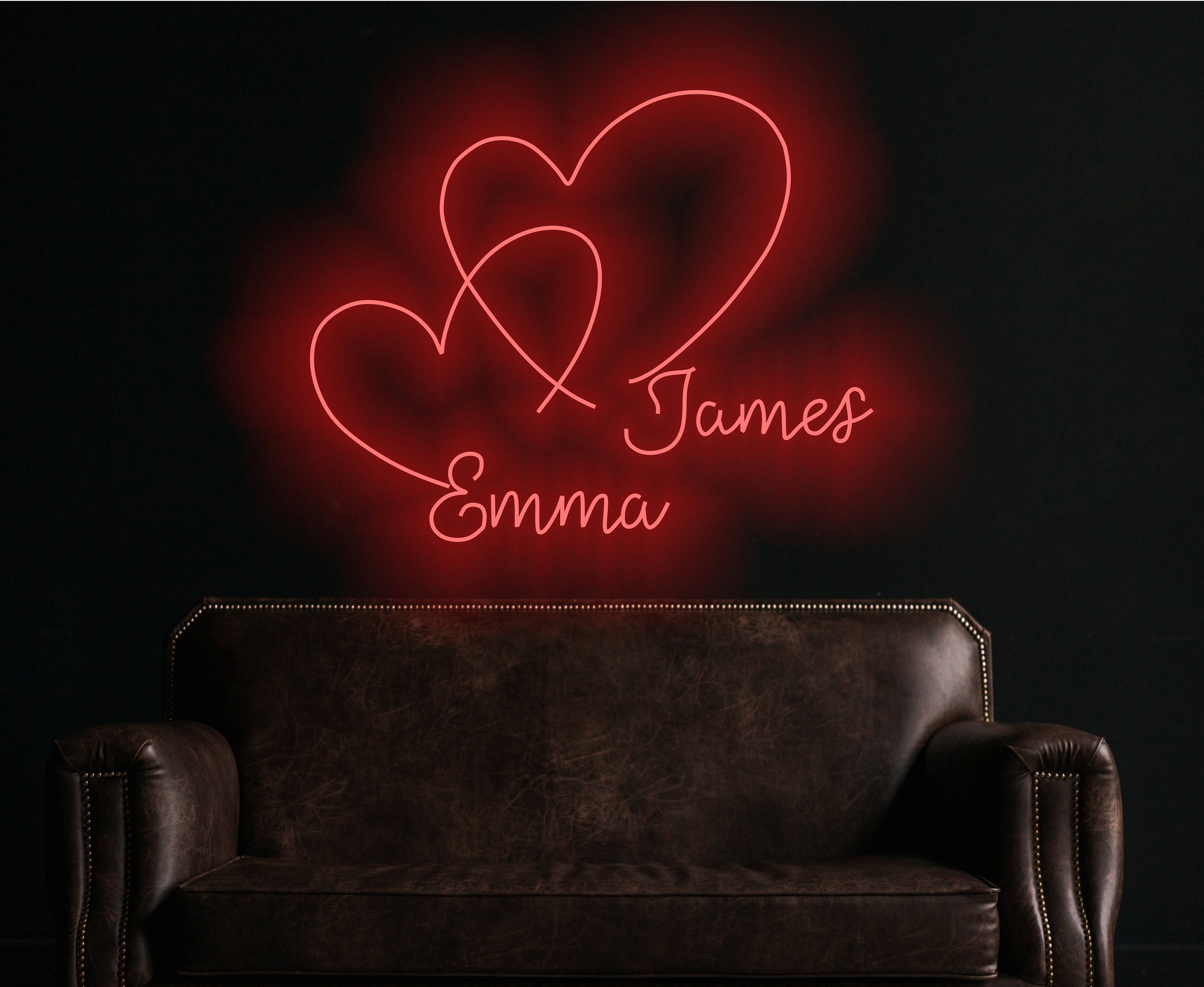 Custom Heart Neon Sign For Wedding, Wedding Neon Wall Decor, Neon Heart-Shaped Sign Personalized With The Names Of Newlyweds, Wedding Decor