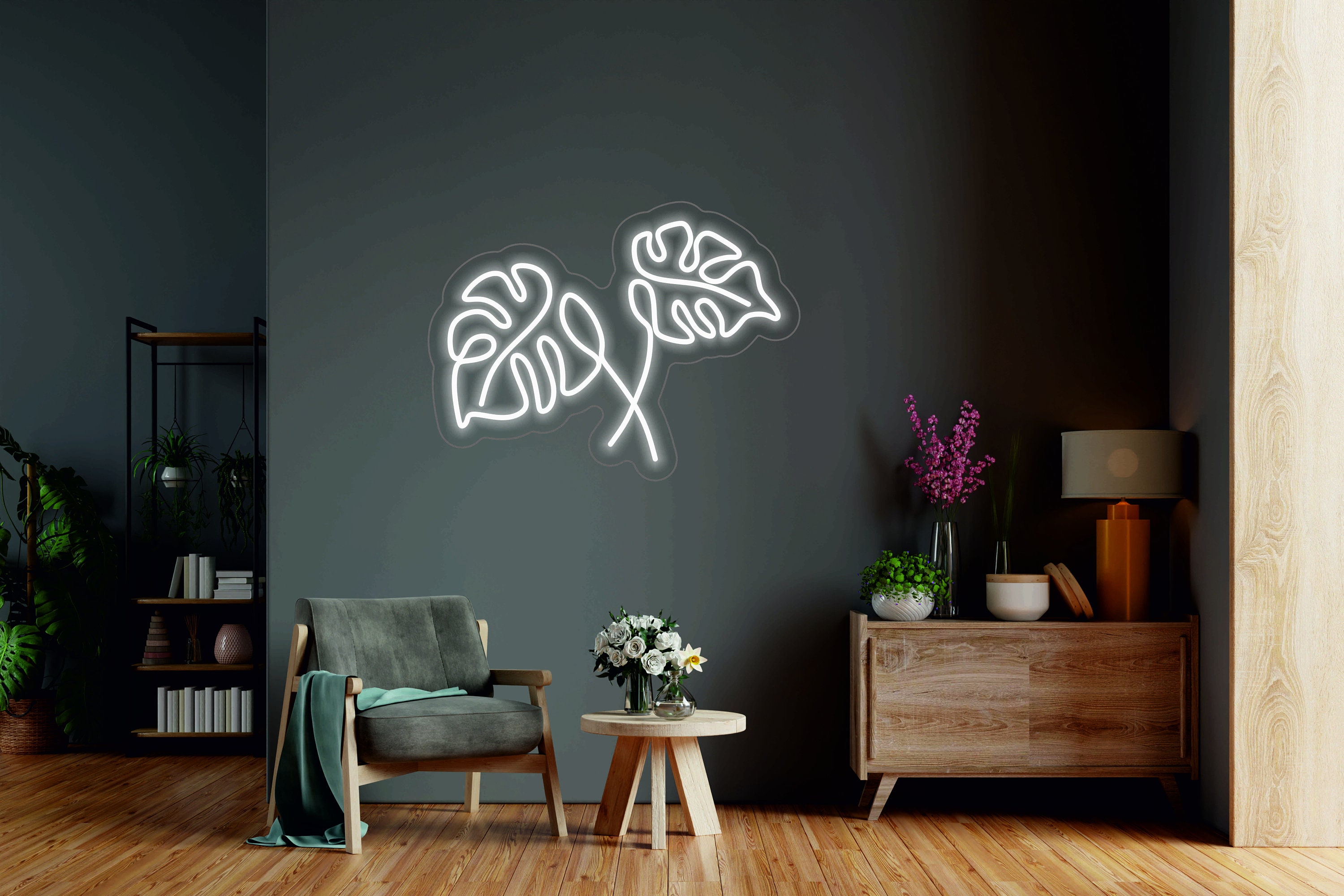 Monstera Leaf Neon Sign, One Line Neon Sign, Monstera Sign For Bedroom, Plant Lovers Gift