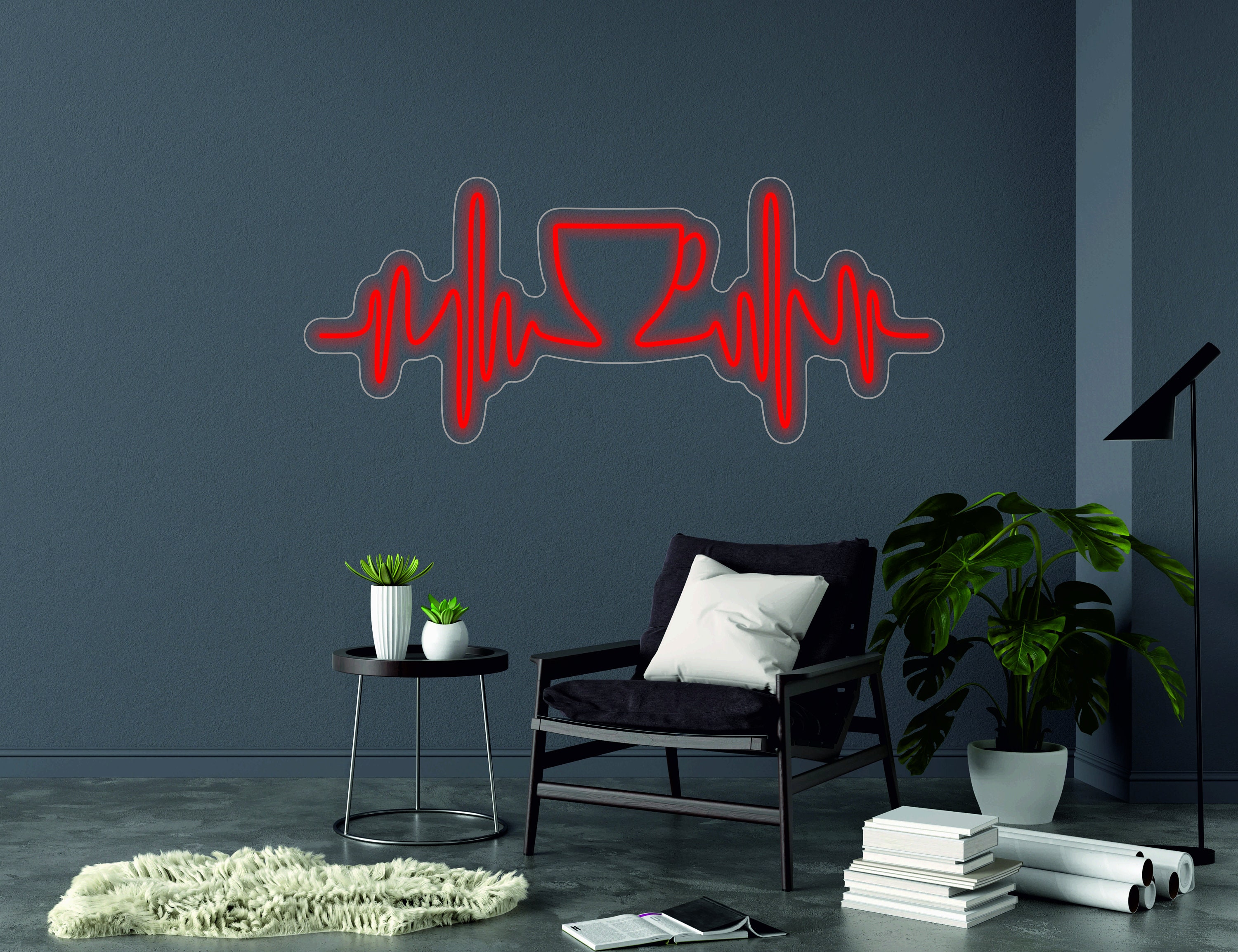 Pulse With Cup Sign, Heartbeat Coffee Sign - Led Light Neon Sign