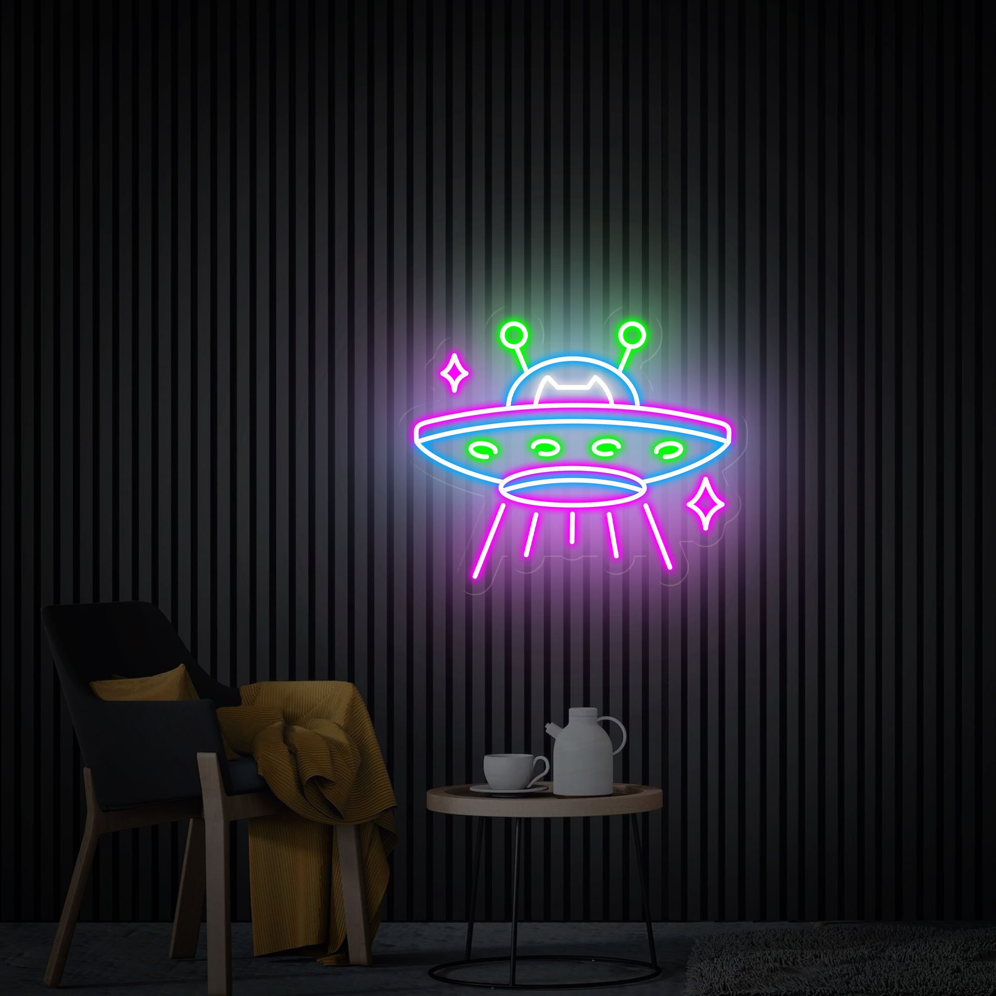 UFO Neon Sign, UFO Cat Led Sign, Neon Led Wall Art, Game Room Neon Sign, Custom Neon Signs, Flying Saucer Bedroom Decor, Gift for Kids