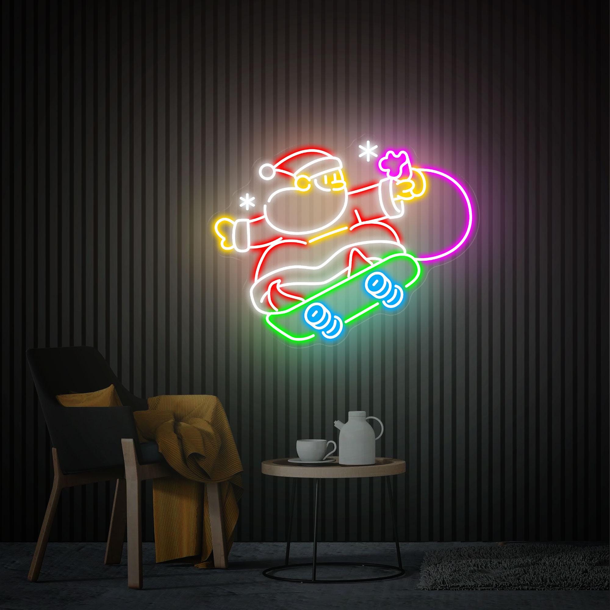 Santa Claus Neon Sign, Christmas Led Light Sign, Skiing Santa Claus Neon Wall Art, Christmas Decor Aesthetic Room Party Decor Christmas Gift