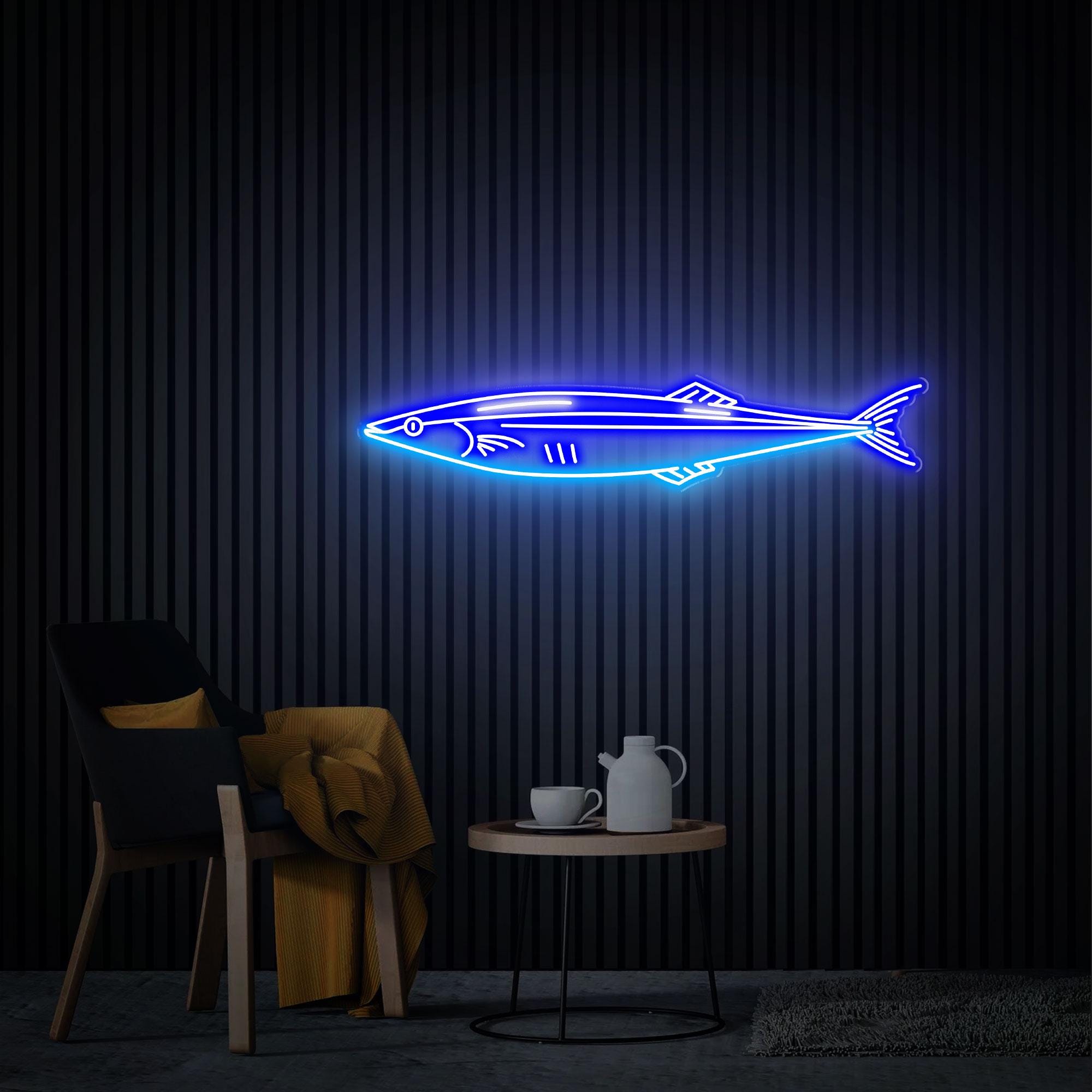 Fish Neon Sign Saury Decor Led Sea Art Light Sign Custom Fish Neon Sign Kitchen Decor Seafood Restaurant Wall Decor Home Dinning Room Decor