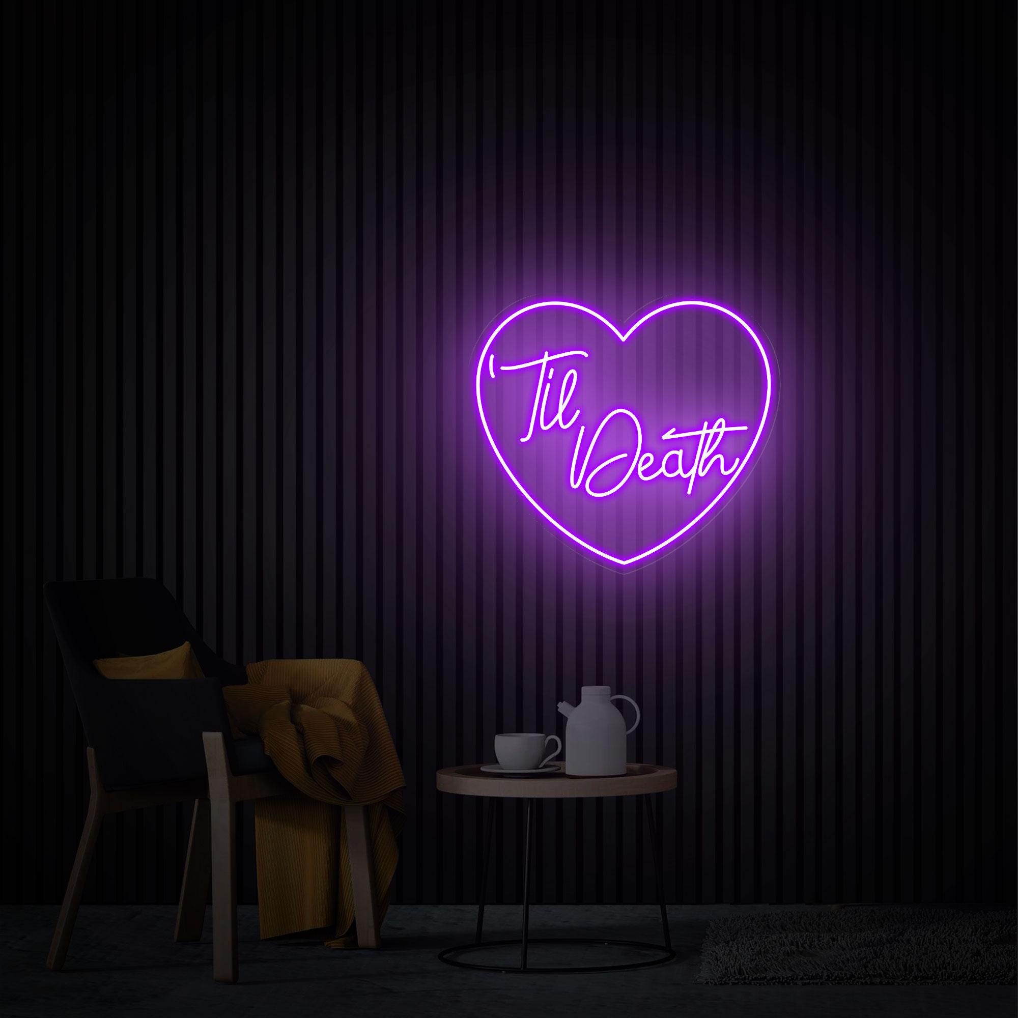 Til Death Heart Neon Sign, Custom Wedding Sign, Wedding Backdrop, Home Wall Decor Personalized Gift, Neon Wall Art, Gothic Wedding Neon Sign
