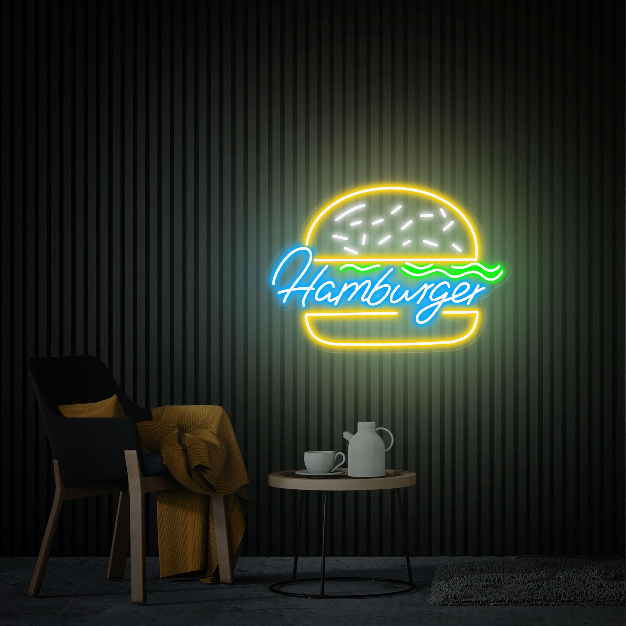 Hamburger Neon Sign, Handmade Burger Led Light Sign, Custom Neon Sign for Business, Home Wall Decor, Fast Food Coffee Shop Restaurant Decor