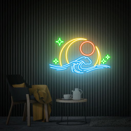 Wave Moon Neon Sign, Moon and Sun Neon Wall Art, Wave Ocean Neon Sign, Custom Neon Sign, Beach Led Lights, Home Bedroom Decor Christmas Gift