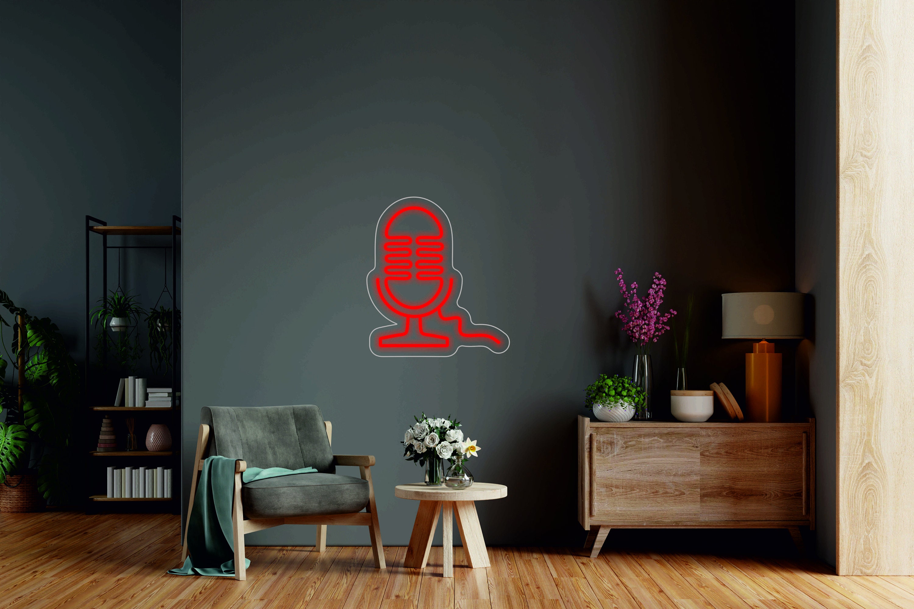 Microphone Sign - Led Neon Light Sign For Music Studio, Recording Light Lamp, Streamer Led Gift