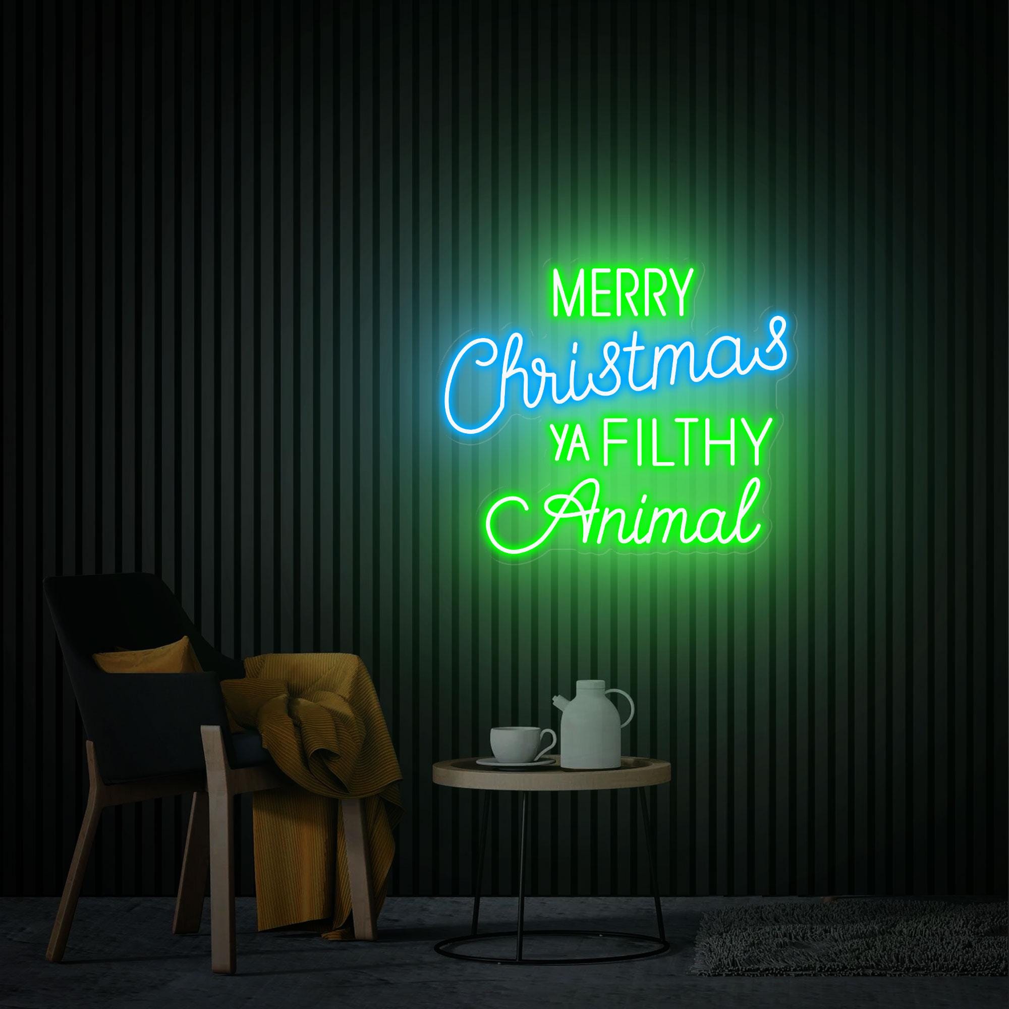 Merry Christmas Ya Filthy Animal Neon Sign, Christmas Led Light Sign, Custom Neon Sign, Christmas Decor, Room Party Decor, Neon Bar Sign