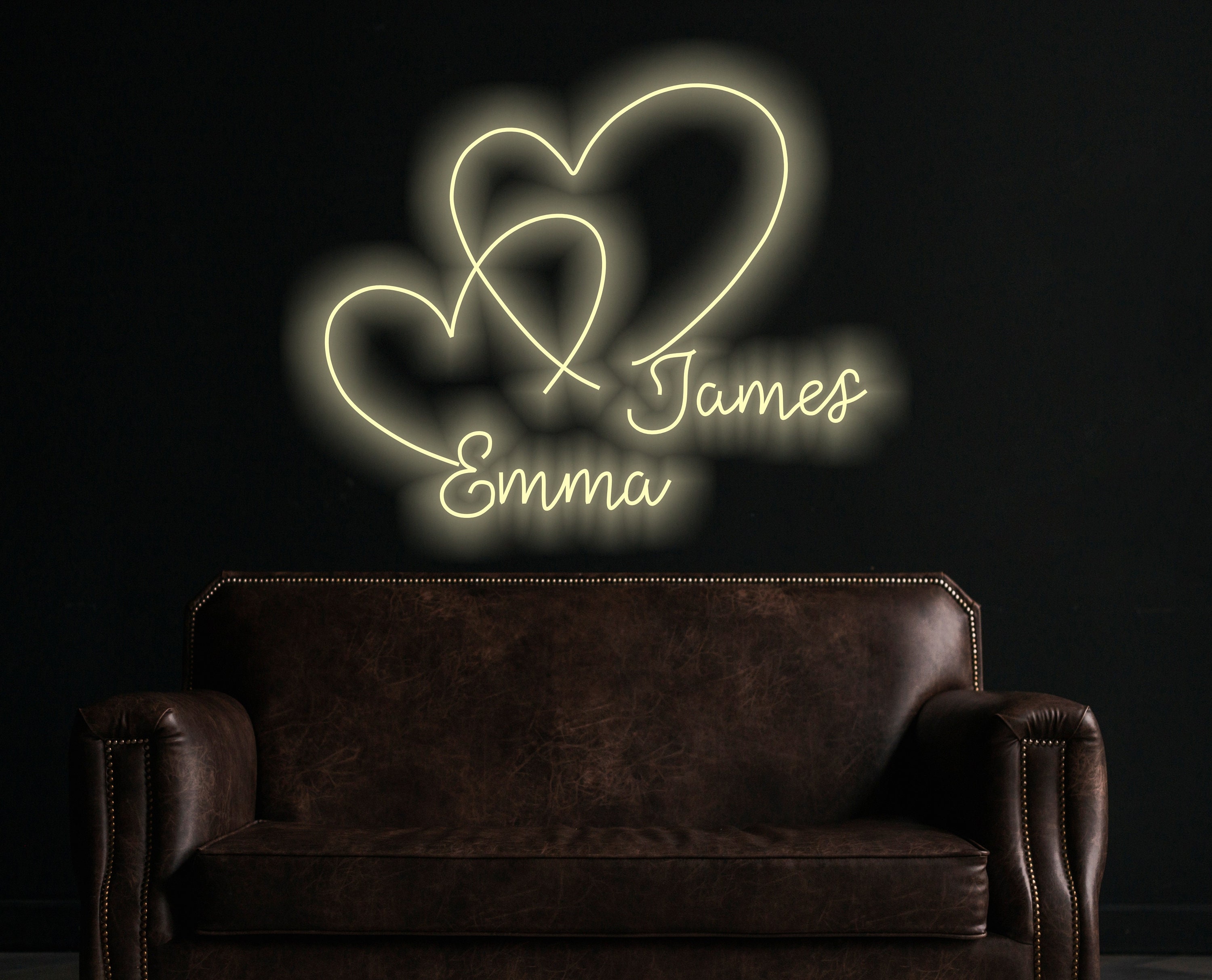 Custom Heart Neon Sign For Wedding, Wedding Neon Wall Decor, Neon Heart-Shaped Sign Personalized With The Names Of Newlyweds, Wedding Decor