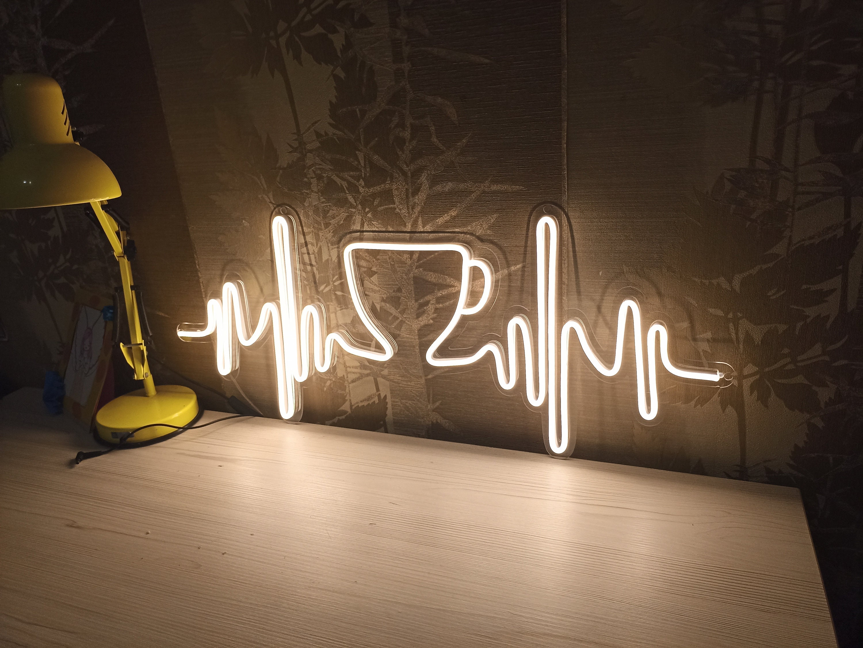 Heartbeat With Coffee Cup Neon Sign, Heartbeat With Coffee Cup Led Light, I Live For Coffee Neon Sign, Coffee Cup Neon Sign, Coffee Neon