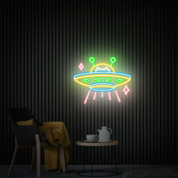 UFO Neon Sign, UFO Cat Led Sign, Neon Led Wall Art, Game Room Neon Sign, Custom Neon Signs, Flying Saucer Bedroom Decor, Gift for Kids