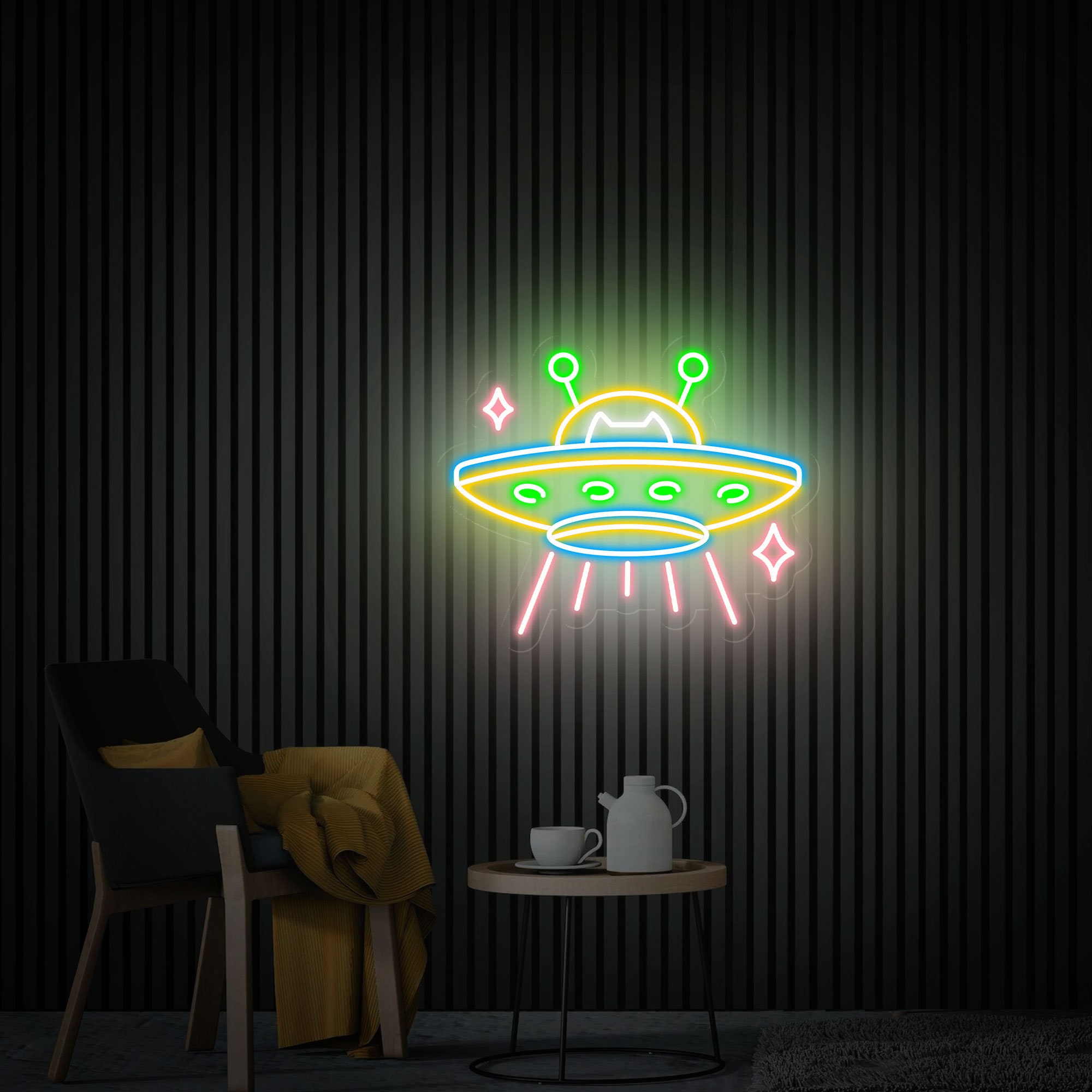 UFO Neon Sign, UFO Cat Led Sign, Neon Led Wall Art, Game Room Neon Sign, Custom Neon Signs, Flying Saucer Bedroom Decor, Gift for Kids