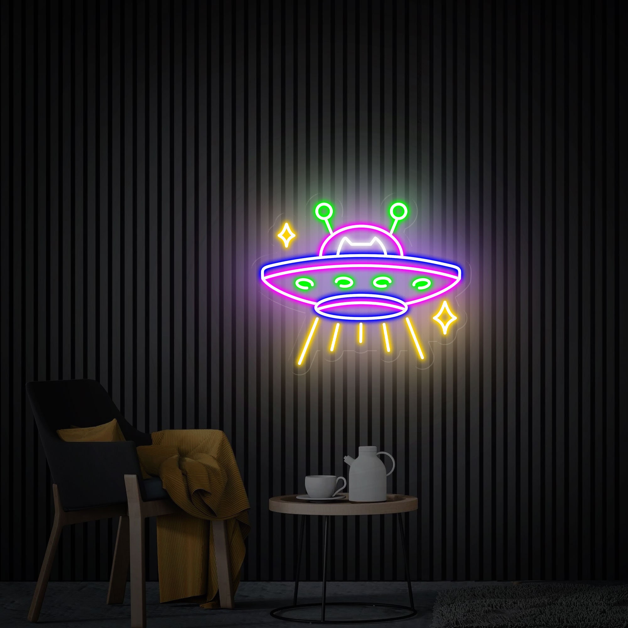 UFO Neon Sign, UFO Cat Led Sign, Neon Led Wall Art, Game Room Neon Sign, Custom Neon Signs, Flying Saucer Bedroom Decor, Gift for Kids