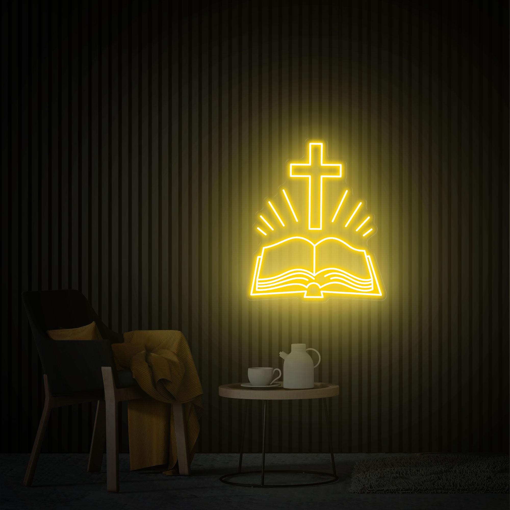 Open Bible Neon Sign, Home Decor Bible Сross Led Sign, Custom Neon Sign, Religious Faith Neon Sign, Bedroom Neon Light Personalized Gift