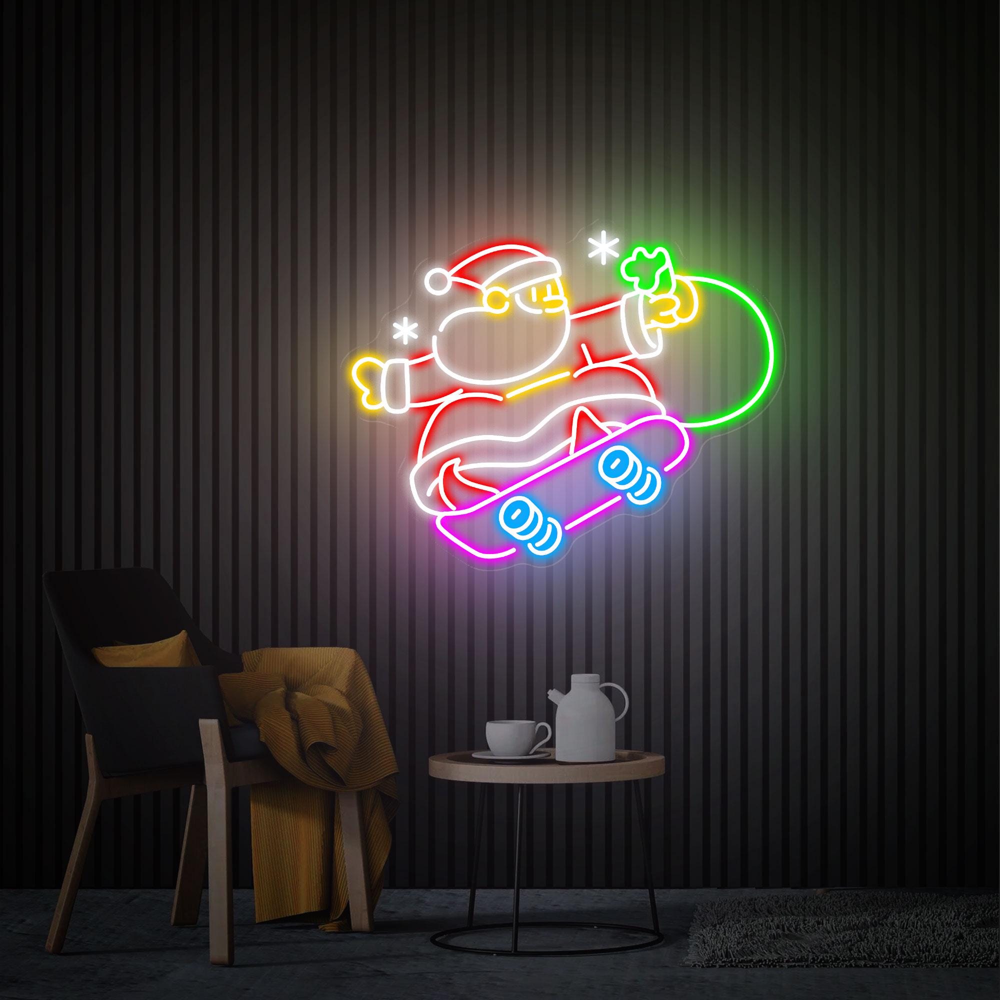 Santa Claus Neon Sign, Christmas Led Light Sign, Skiing Santa Claus Neon Wall Art, Christmas Decor Aesthetic Room Party Decor Christmas Gift