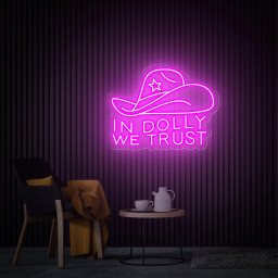In Dolly We Trust Neon Sign, Cowboy Hat Led Sign, Custom Western Decor Sign, Cowboy Themed Party Decor, Personalized Gifts Bedroom Neon Sign