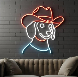Dachshund Dog In Cowboy Hat | Pet Dog Neon Light, Dog Neon Sign, Dog Cowboy Neon Sign, Custom Neon Sign, Animal Neon Sign, Dachshund Cowboy