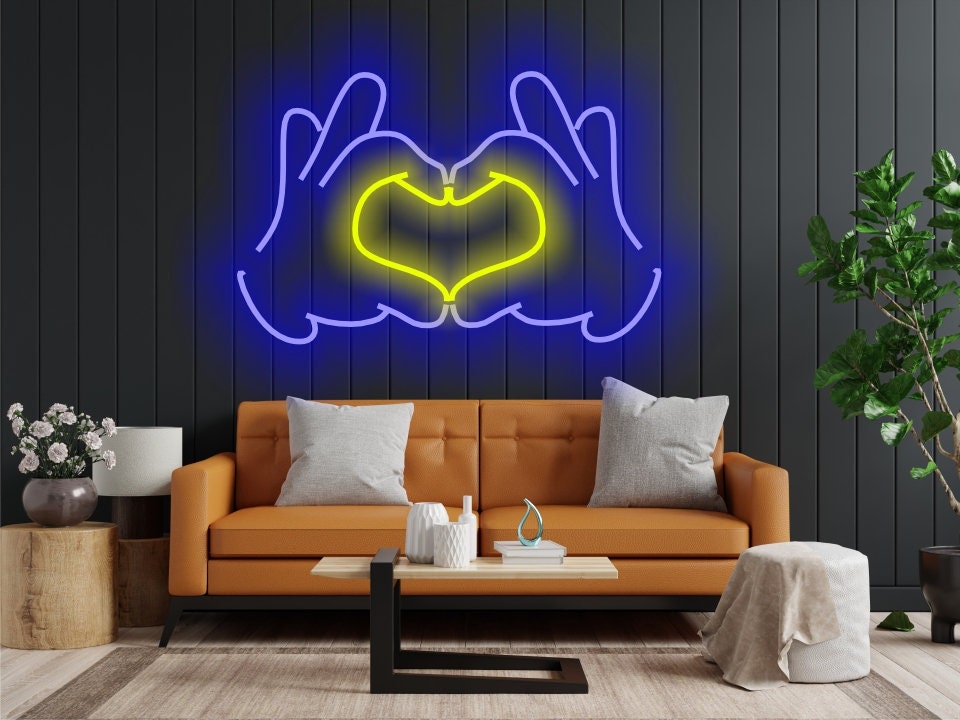 Arms Folded In A Heart-Shaped Neon Sign, Hands & Heart Led Neon Sign, Hands Showing Heart Gesture Neon Sign, Hands Making Heart Neon Sign