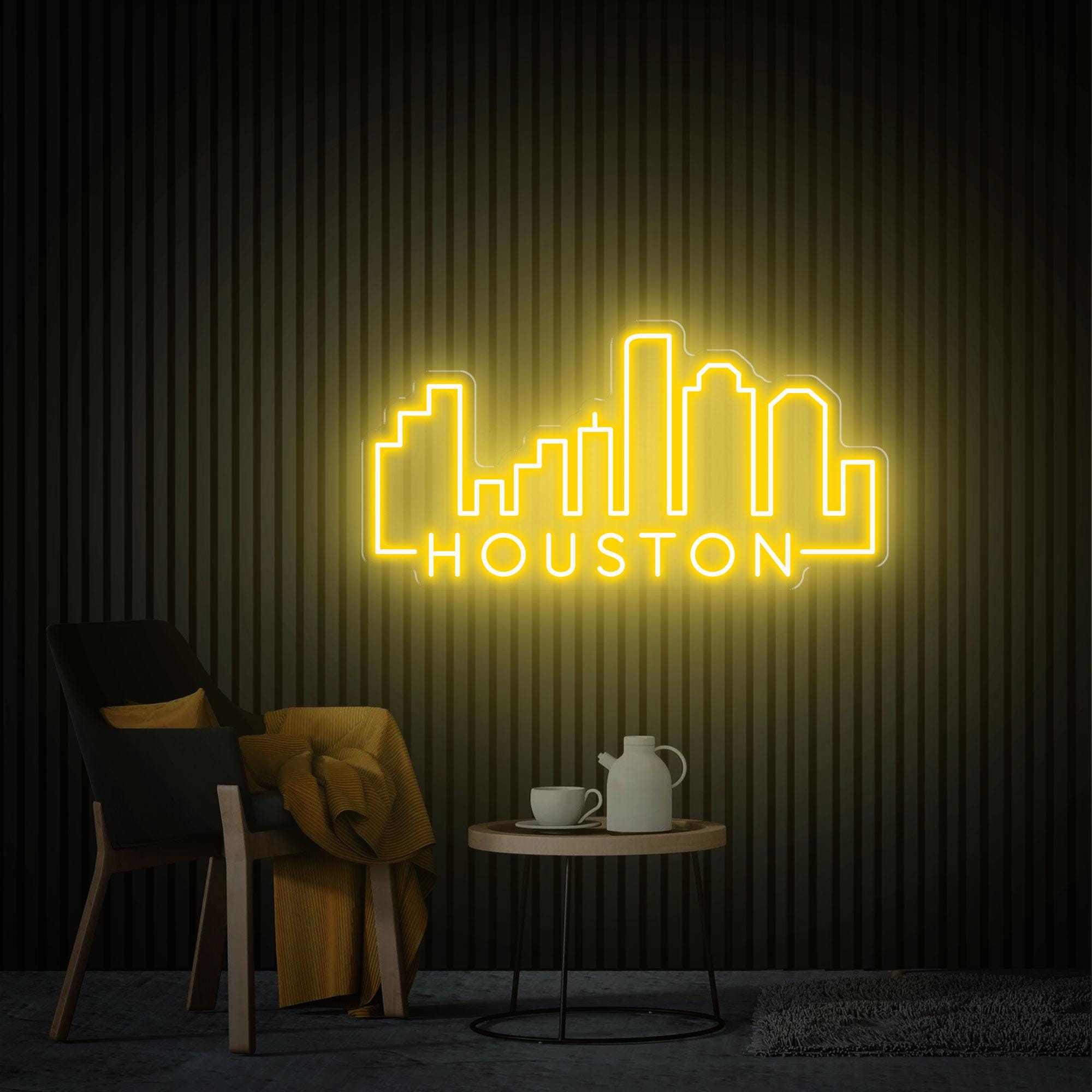 Houston Neon Sign, City Skyline Wall Decor, Texas Wall Art, Houston Skyline Wall Hanging, Custom Neon Sign, Home Bedroom and Office Decor