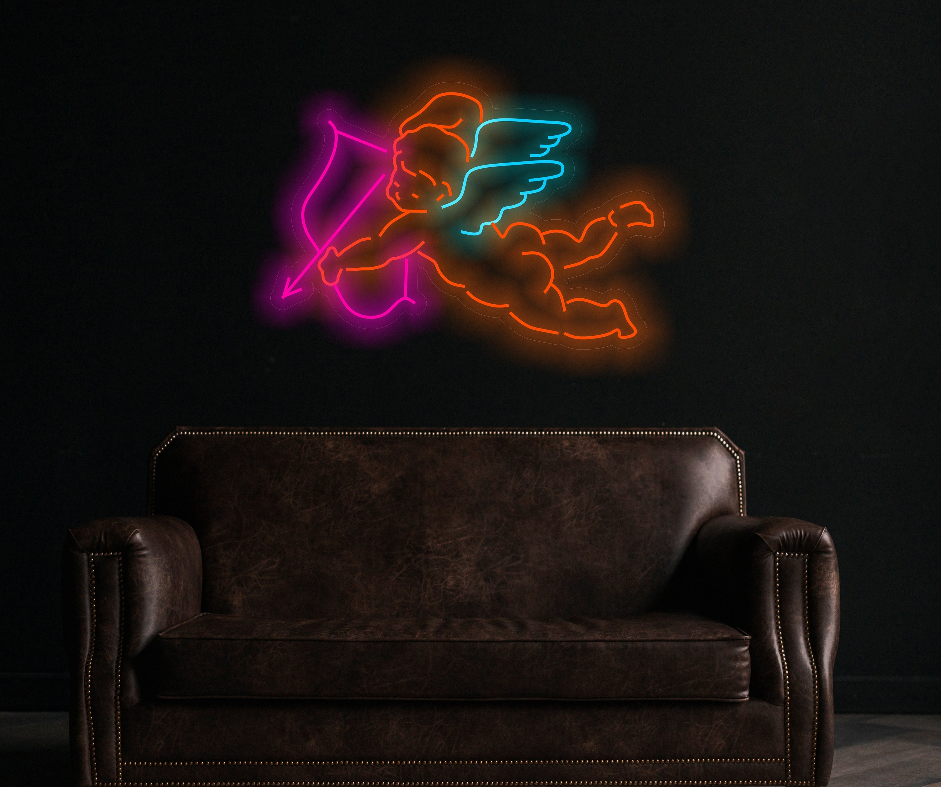 Cupid Neon Sign, Angel Of Love Neon Sign, Heavenly Creature Love Cupid Neon Sign, Cupid Angel Cupid Bow Valentine Hearts Neon Sign