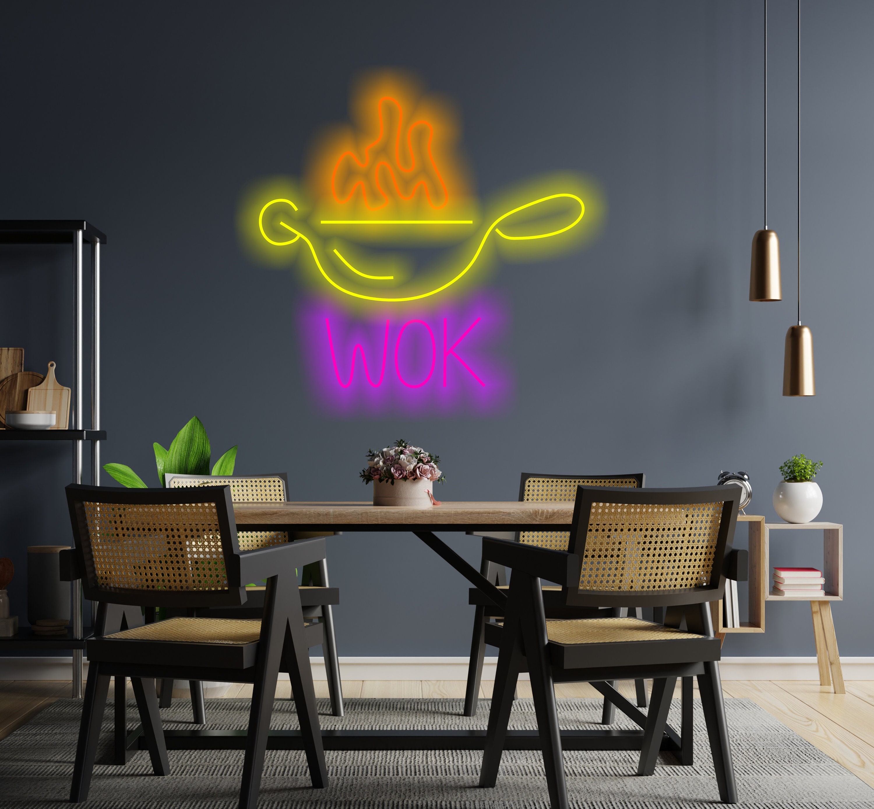 Neon Grill Pan Sign, Grill Neon Sign, Grill Menu Neon Sign, Frying Pan Neon Sign, Wok Menu Neon Sign, Street Food Neon Sign