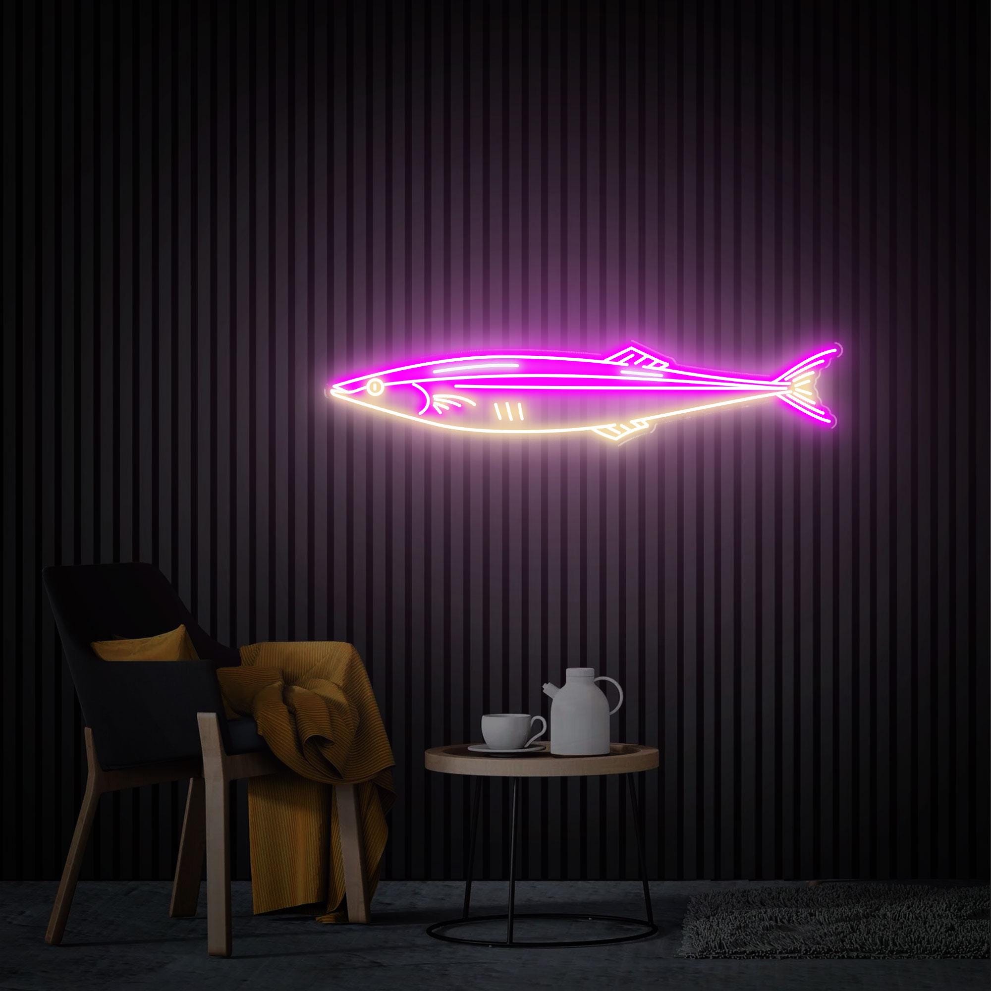 Fish Neon Sign Saury Decor Led Sea Art Light Sign Custom Fish Neon Sign Kitchen Decor Seafood Restaurant Wall Decor Home Dinning Room Decor