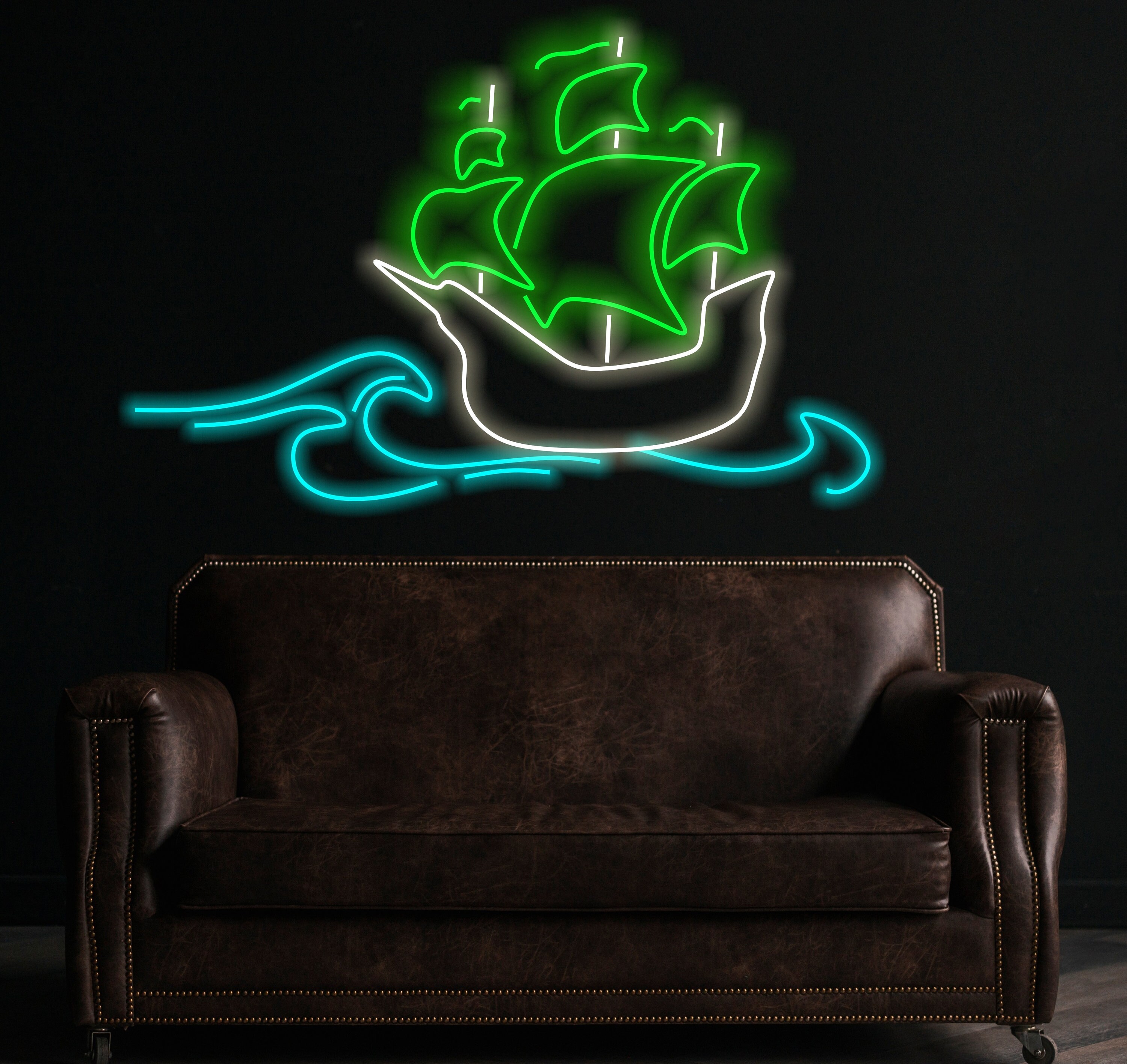 Ship Neon Sign, Boat Neon Sign, Neon Sign With Ship Design, Maritime Neon Sign, Sailboat Neon Sign, Ship Silhouette Neon Sign, Sea Wall Decor