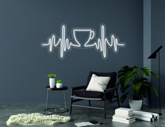 Pulse With Cup Sign, Heartbeat Coffee Sign - Led Light Neon Sign