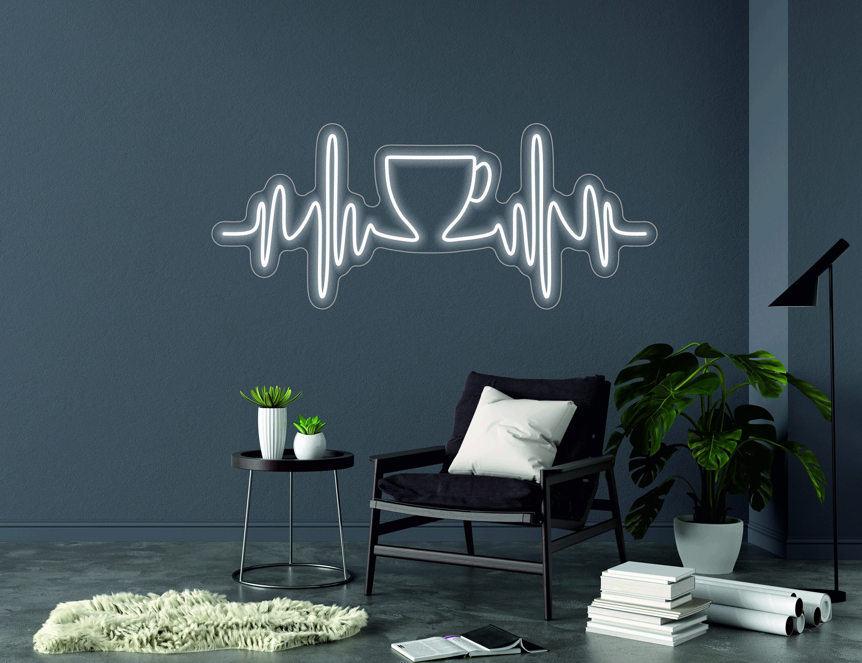 Pulse With Cup Sign, Heartbeat Coffee Sign - Led Light Neon Sign