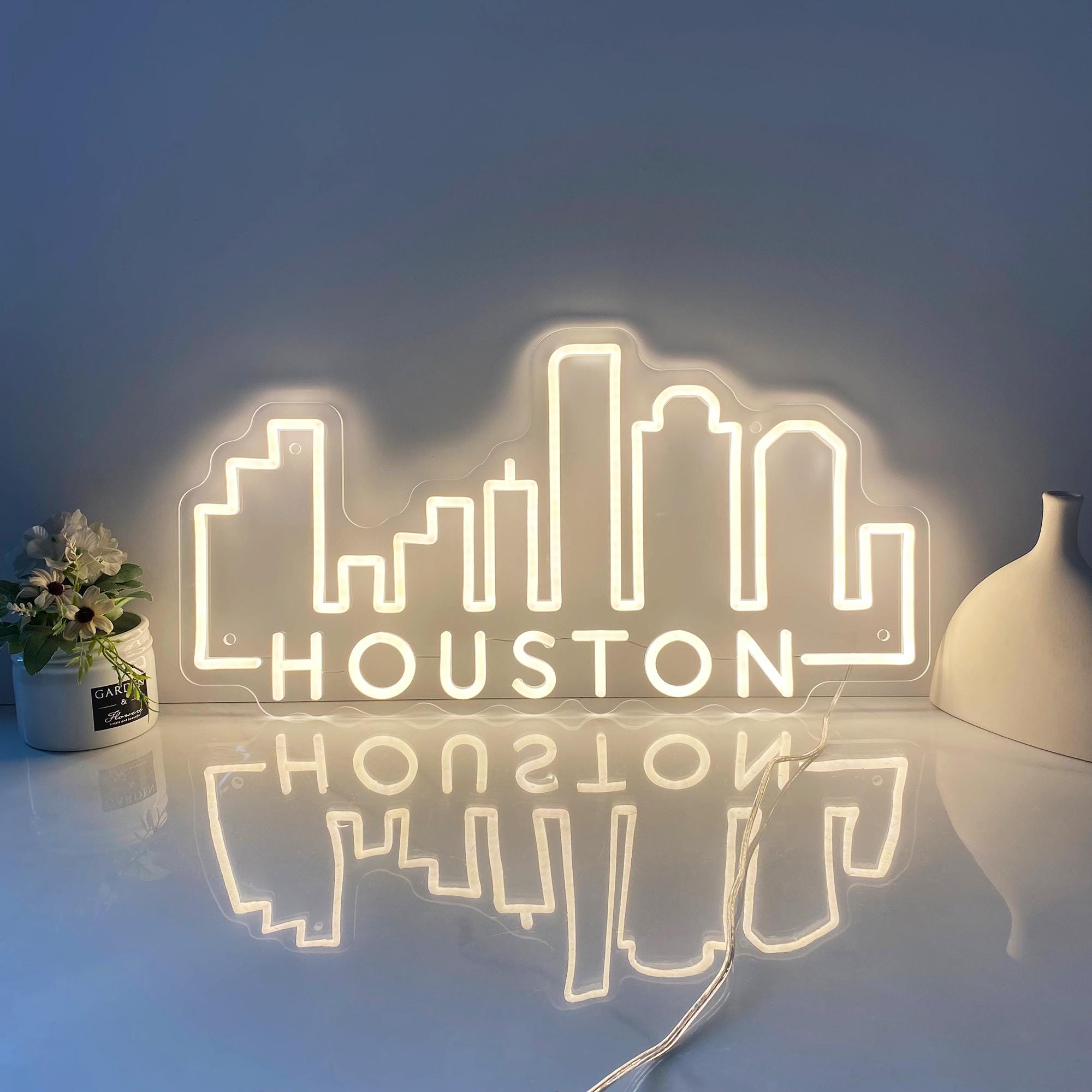 Houston Neon Sign, City Skyline Wall Decor, Texas Wall Art, Houston Skyline Wall Hanging, Custom Neon Sign, Home Bedroom and Office Decor