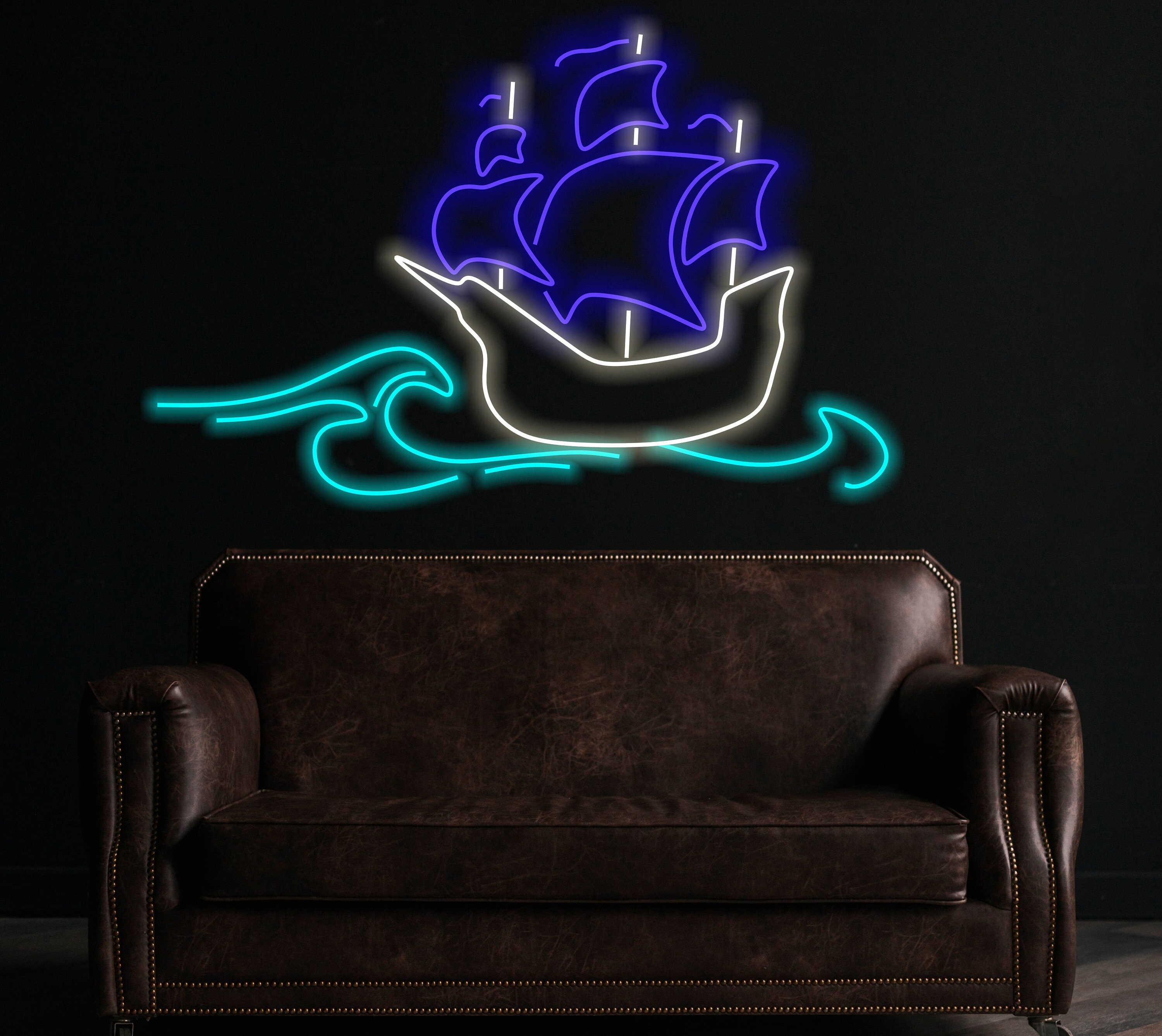 Ship Neon Sign, Boat Neon Sign, Neon Sign With Ship Design, Maritime Neon Sign, Sailboat Neon Sign, Ship Silhouette Neon Sign, Sea Wall Decor