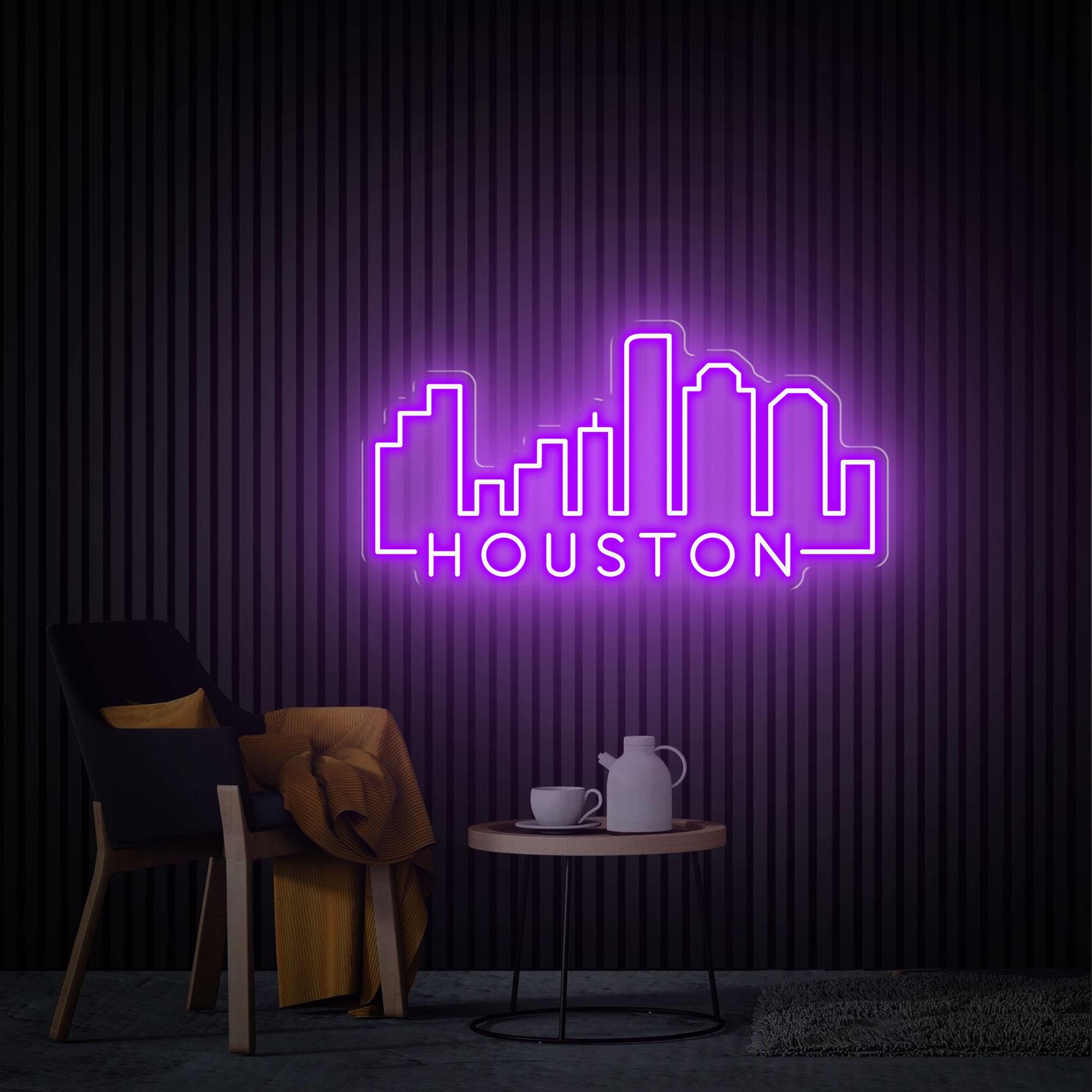 Houston Neon Sign, City Skyline Wall Decor, Texas Wall Art, Houston Skyline Wall Hanging, Custom Neon Sign, Home Bedroom and Office Decor