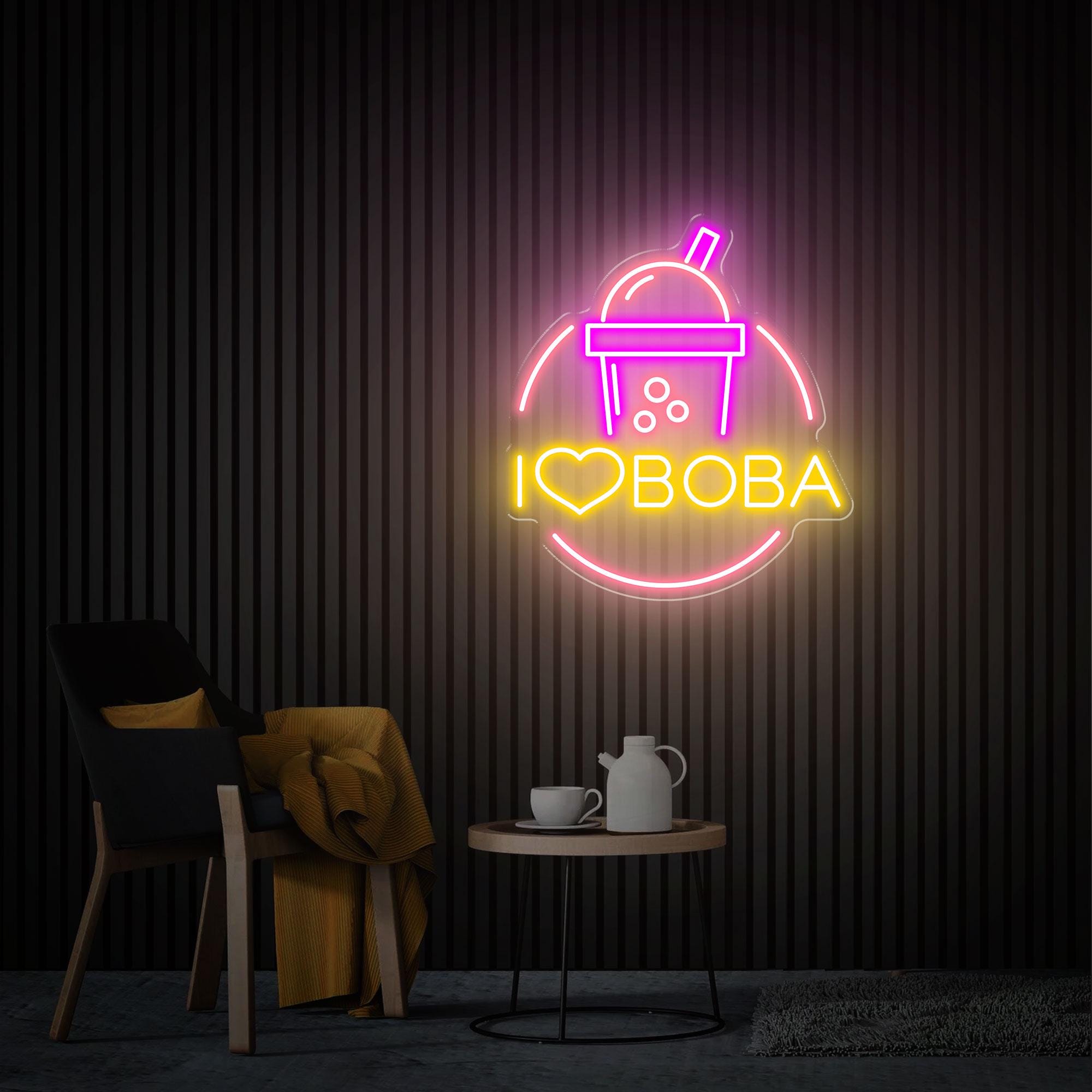 Boba Tea Neon Sign, I Love BoBa Custom Bubble Tea LED Sign, Milk Tea Neon Sign, Drinks Light Coffee Bar Shop Home Wall Decor Welcome Sign