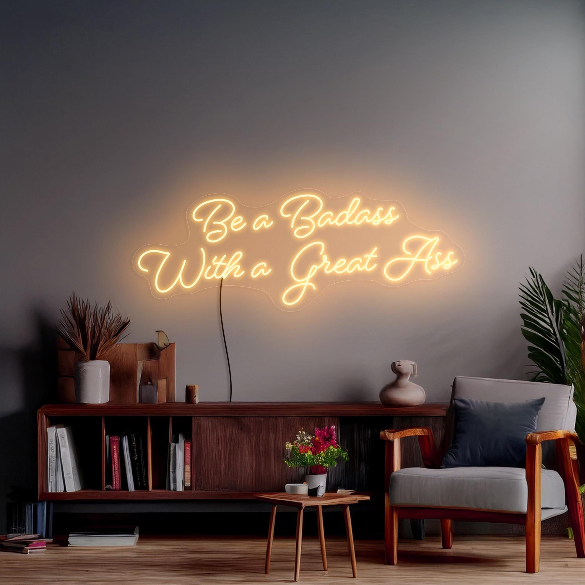 Be A Badass With A Great Ass Neon Sign, Gym Neon Sign, Yoga Neon Sign Decor, Fitness Neon Sign, Motivational Neon Sign, Gym Wall Art Decor