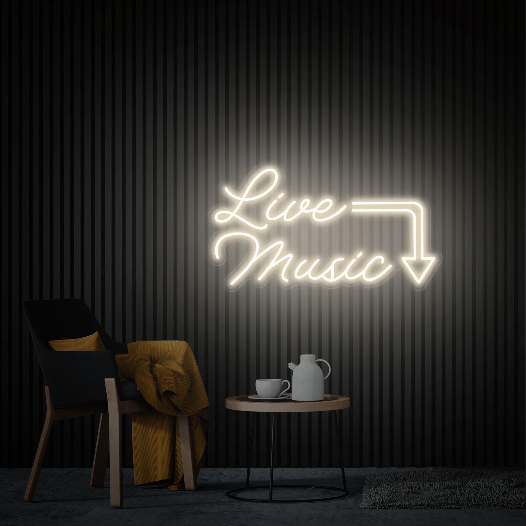Live Music Neon Sign, Music Studio Decor, Custom Neon Sign, Neon Sign Wall Art, Personalized Neon Light Up Sign Bar Nightclub Wall Decor