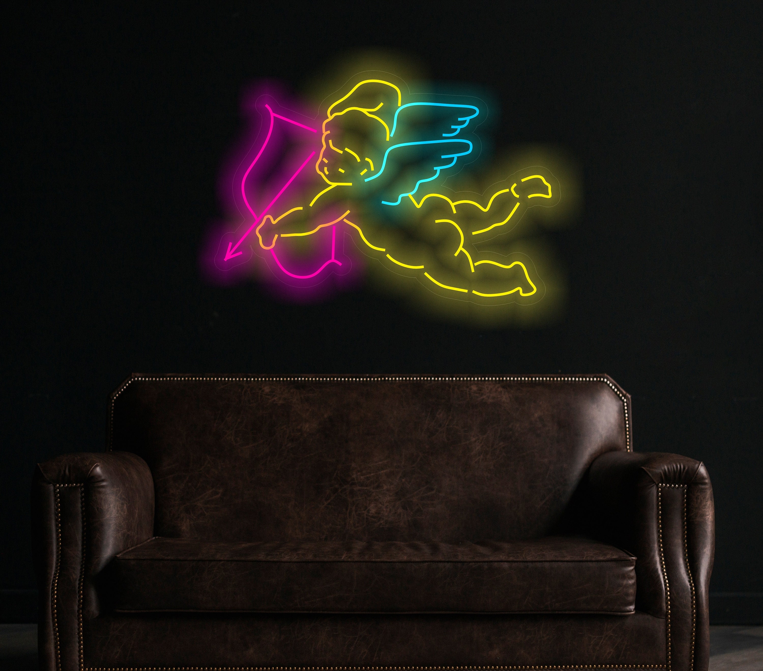 Cupid Neon Sign, Angel Of Love Neon Sign, Heavenly Creature Love Cupid Neon Sign, Cupid Angel Cupid Bow Valentine Hearts Neon Sign
