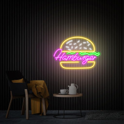 Hamburger Neon Sign, Handmade Burger Led Light Sign, Custom Neon Sign for Business, Home Wall Decor, Fast Food Coffee Shop Restaurant Decor