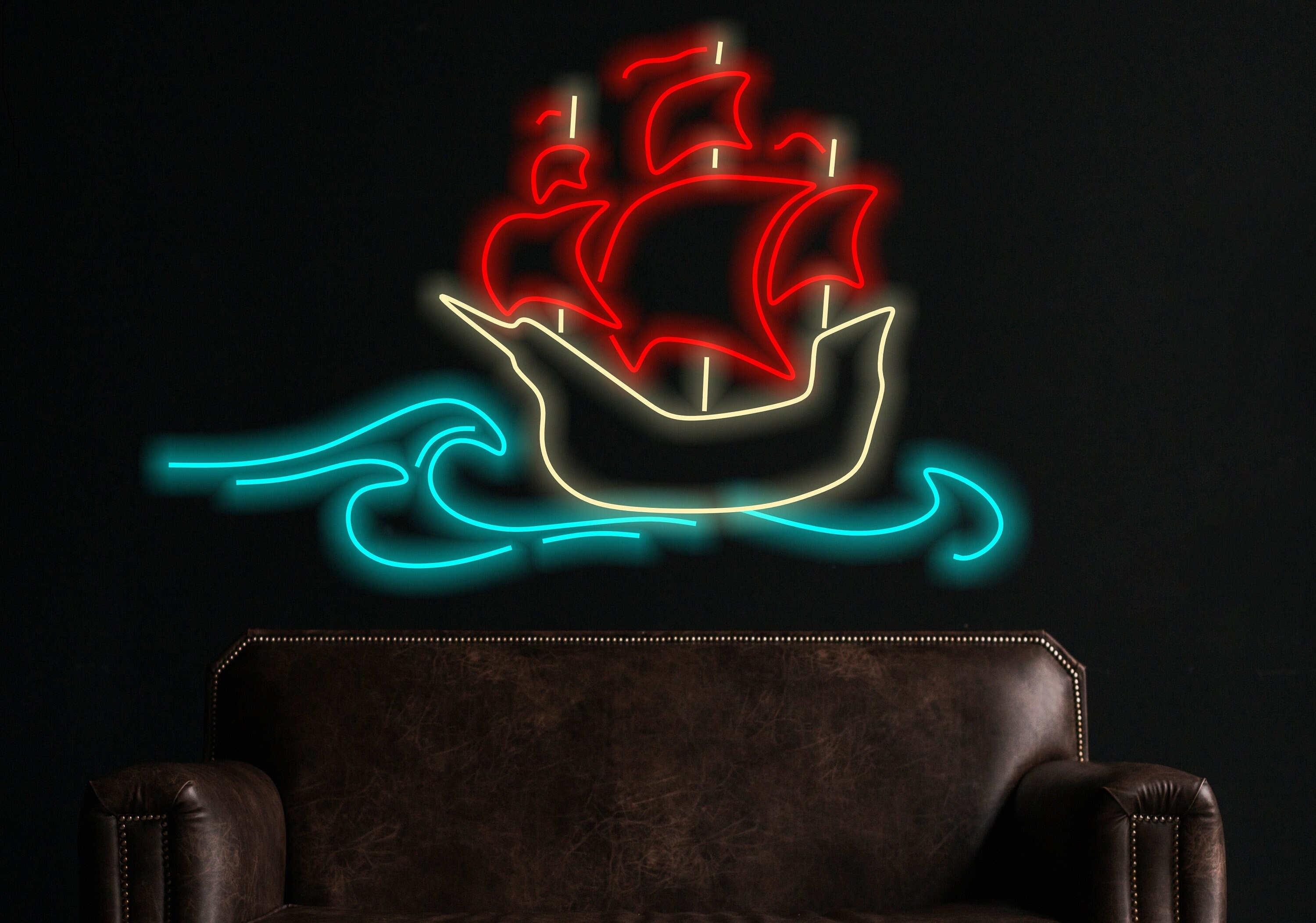 Ship Neon Sign, Boat Neon Sign, Neon Sign With Ship Design, Maritime Neon Sign, Sailboat Neon Sign, Ship Silhouette Neon Sign, Sea Wall Decor