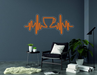 Pulse With Cup Sign, Heartbeat Coffee Sign - Led Light Neon Sign