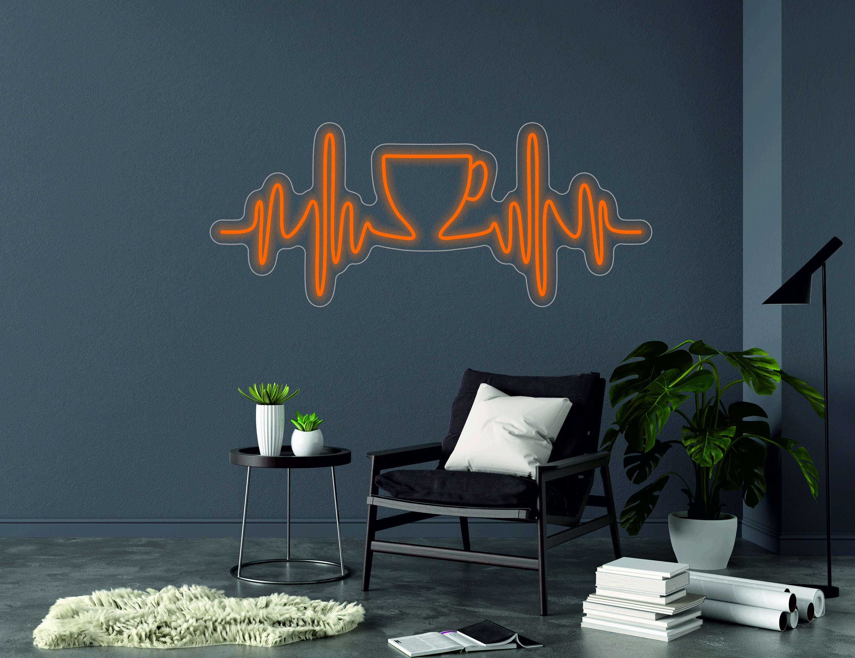 Pulse With Cup Sign, Heartbeat Coffee Sign - Led Light Neon Sign