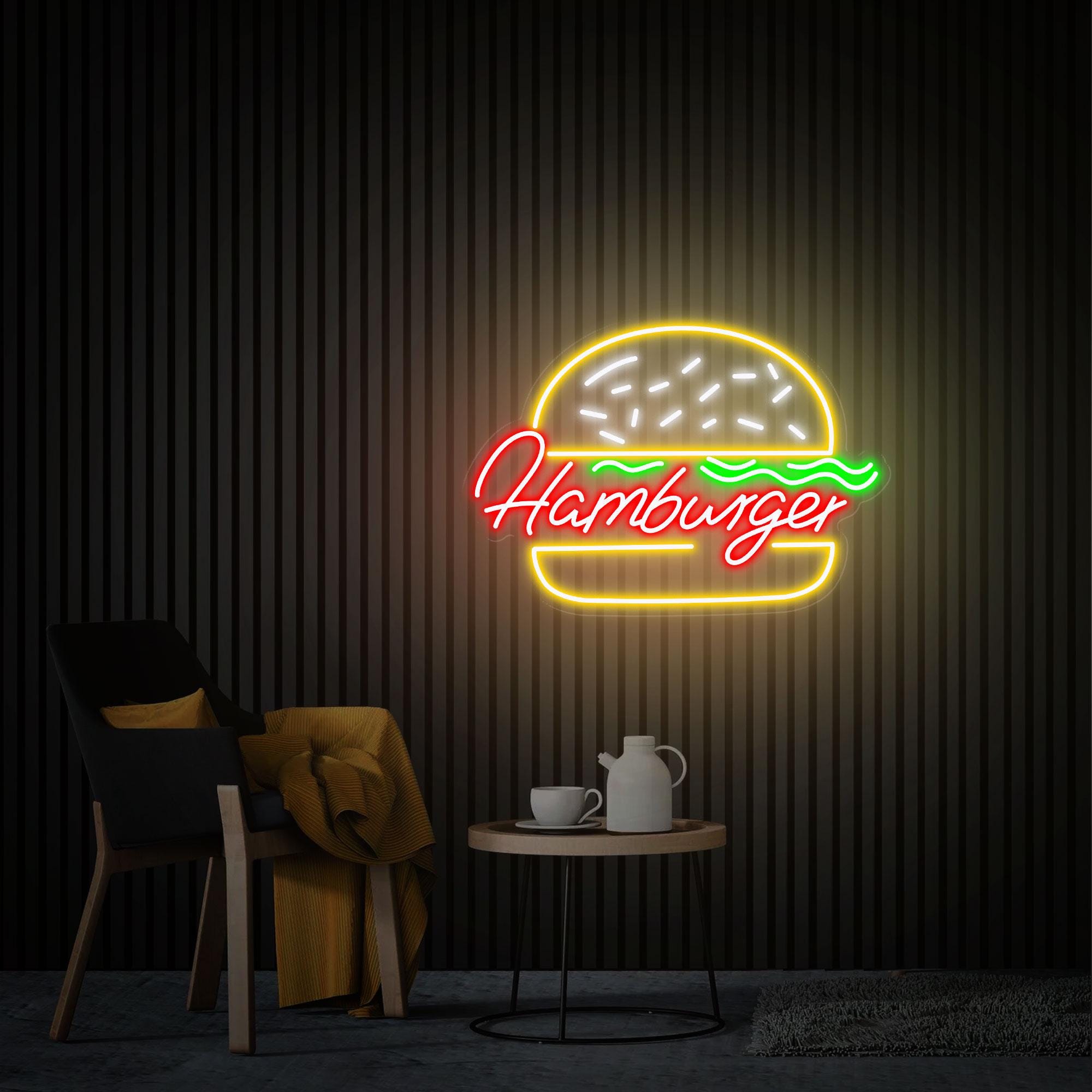 Hamburger Neon Sign, Handmade Burger Led Light Sign, Custom Neon Sign for Business, Home Wall Decor, Fast Food Coffee Shop Restaurant Decor
