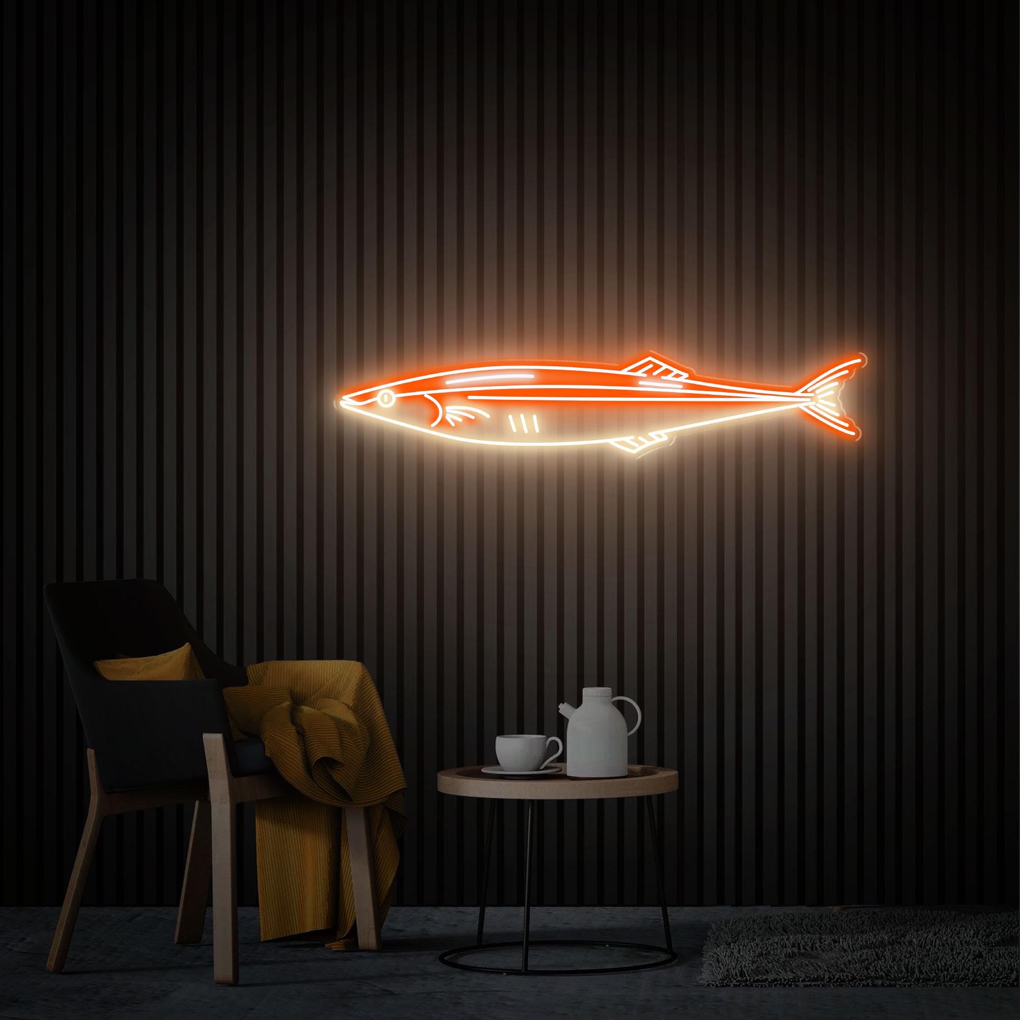 Fish Neon Sign Saury Decor Led Sea Art Light Sign Custom Fish Neon Sign Kitchen Decor Seafood Restaurant Wall Decor Home Dinning Room Decor