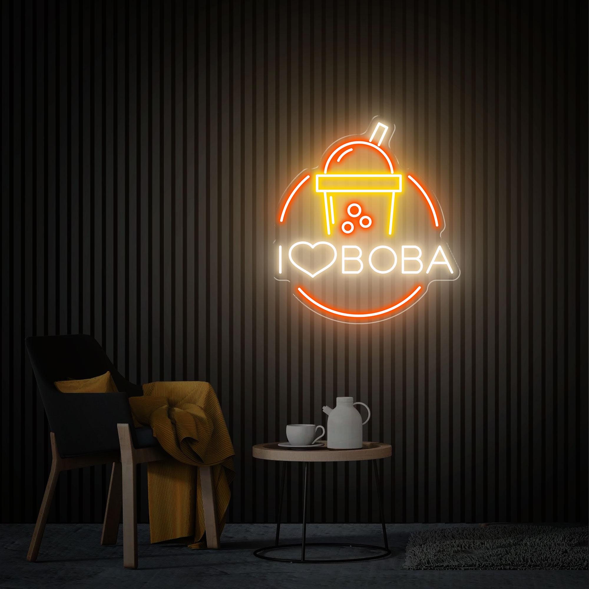 Boba Tea Neon Sign, I Love BoBa Custom Bubble Tea LED Sign, Milk Tea Neon Sign, Drinks Light Coffee Bar Shop Home Wall Decor Welcome Sign