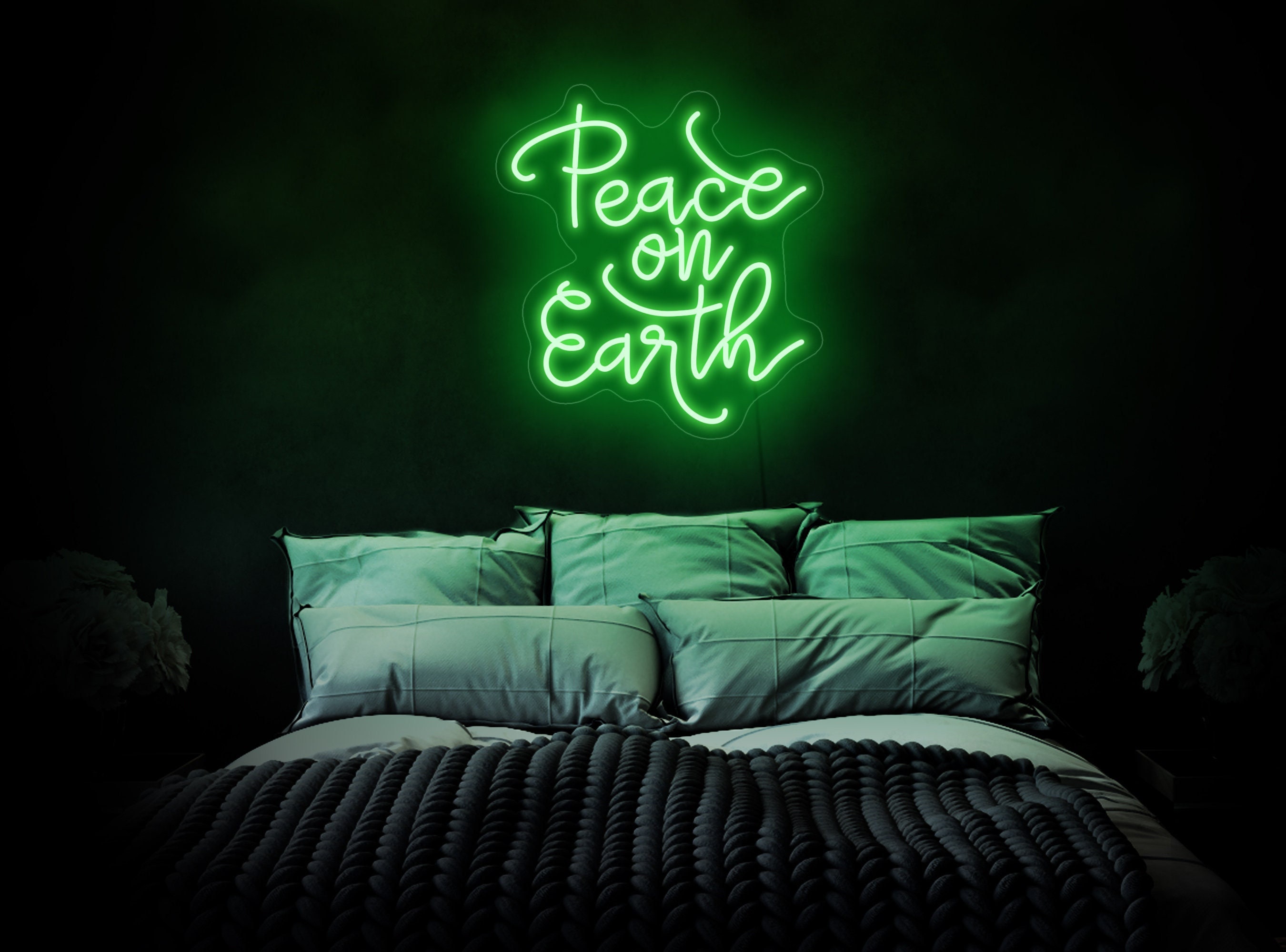 Peace On Earth Neon Light, Peace On Earth Led Sign, Neon Sign Bedroom, Peace On Earth Decor, Peace Wall Decor