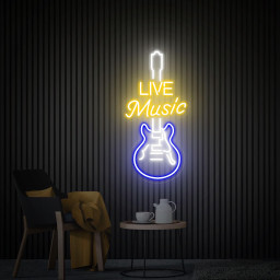 Live Music Neon Sign, Guitar Neon Sign Wall Art, Custom Neon Sign, Music Party Studio Decor, Music Lover Gift, Personalized Gift