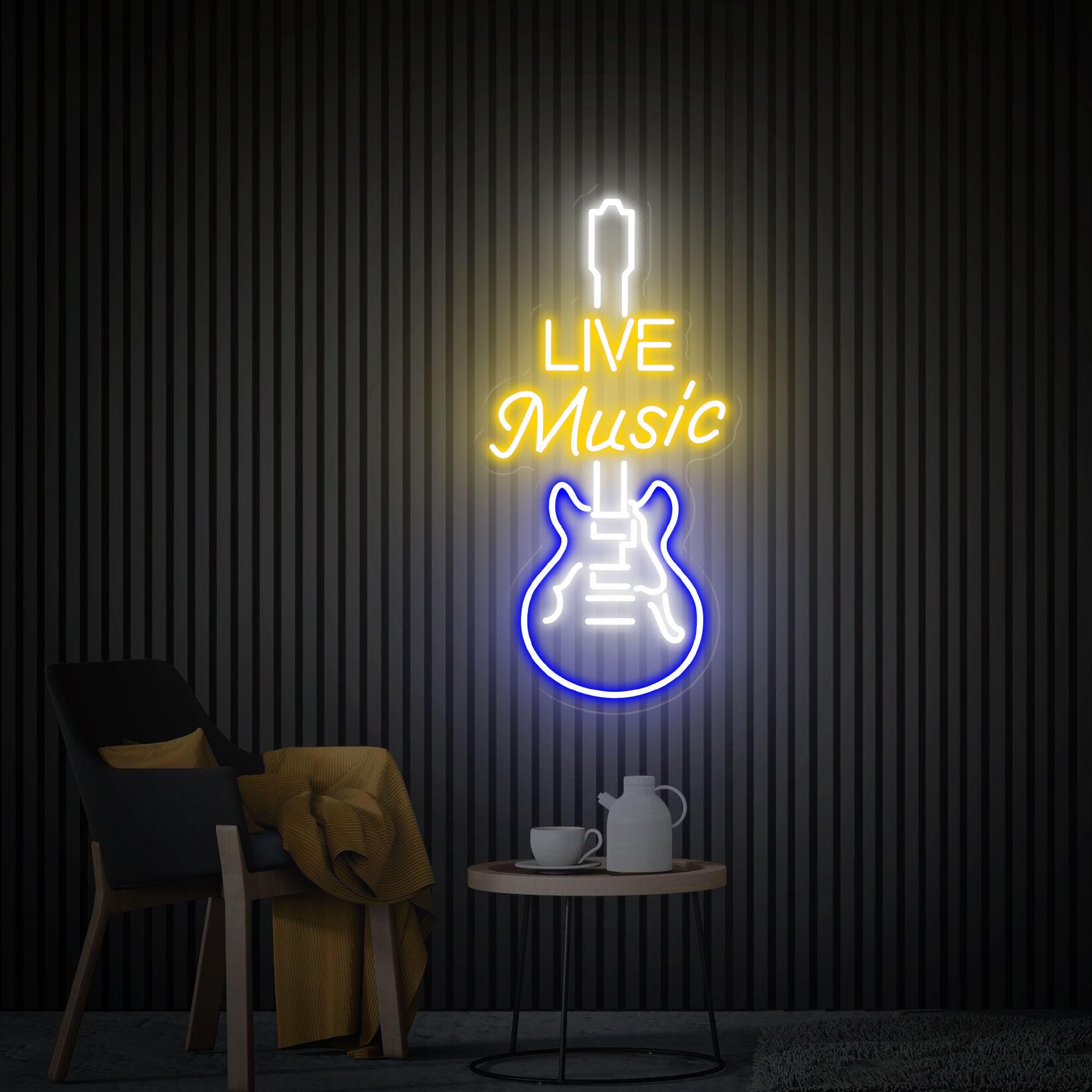 Live Music Neon Sign, Guitar Neon Sign Wall Art, Custom Neon Sign, Music Party Studio Decor, Music Lover Gift, Personalized Gift